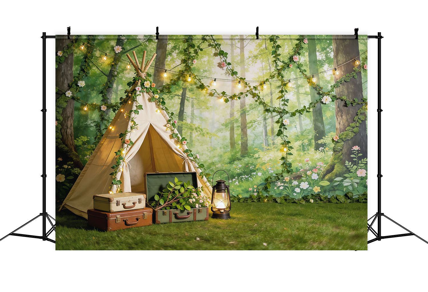 Feenwald-Hintergrund Verzauberter Wald Picknick Camp Fotografie-Hintergrund Wald CSH61-199