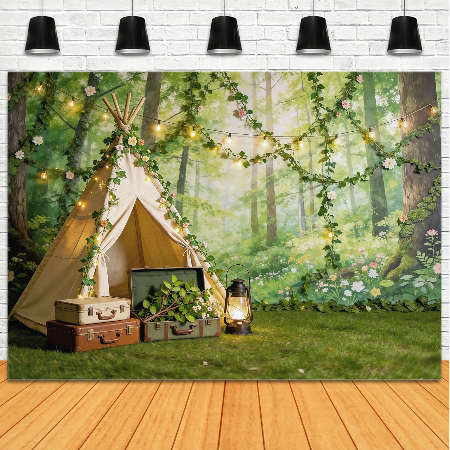 Feenwald-Hintergrund Verzauberter Wald Picknick Camp Fotografie-Hintergrund Wald CSH61-199