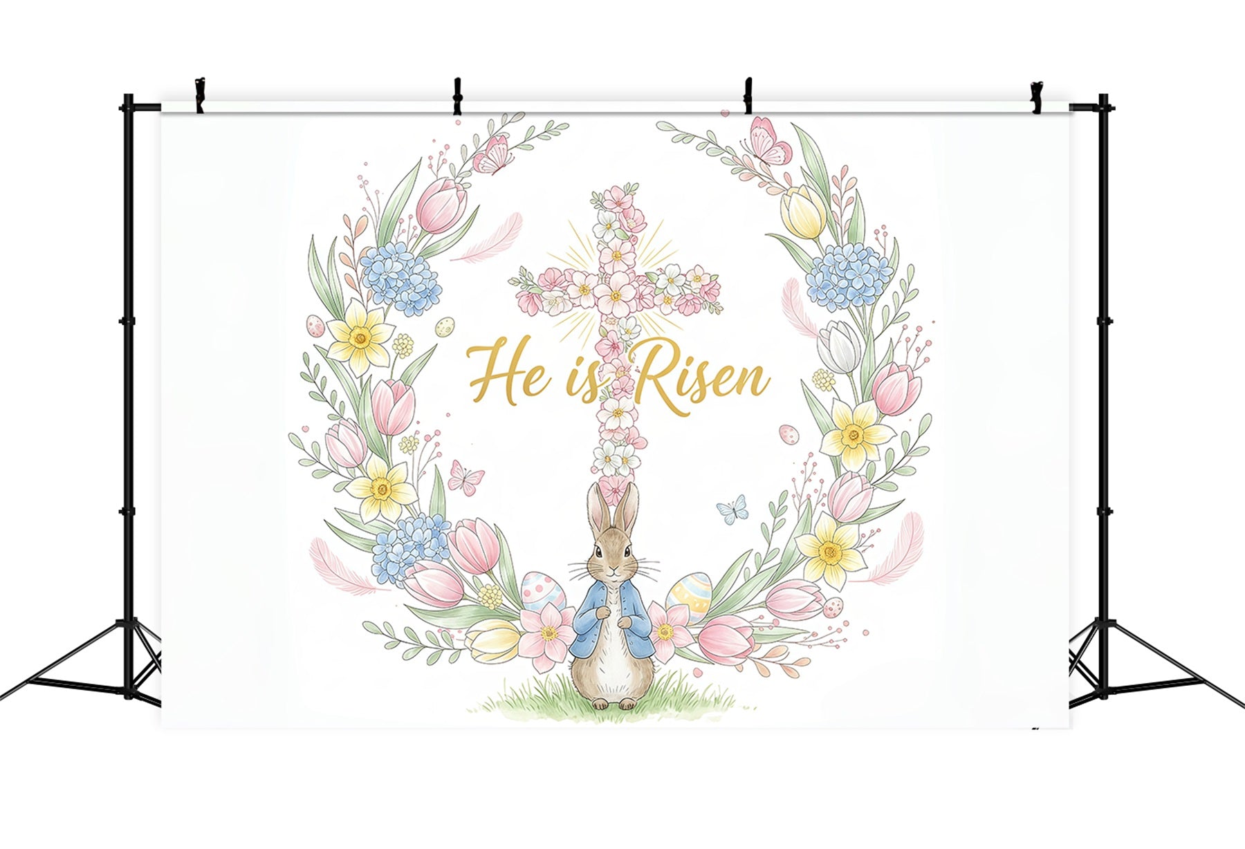 Osterhintergründe für die Kirche Blumenkreuz Hasenkranz Osterhintergründe CSH61-2