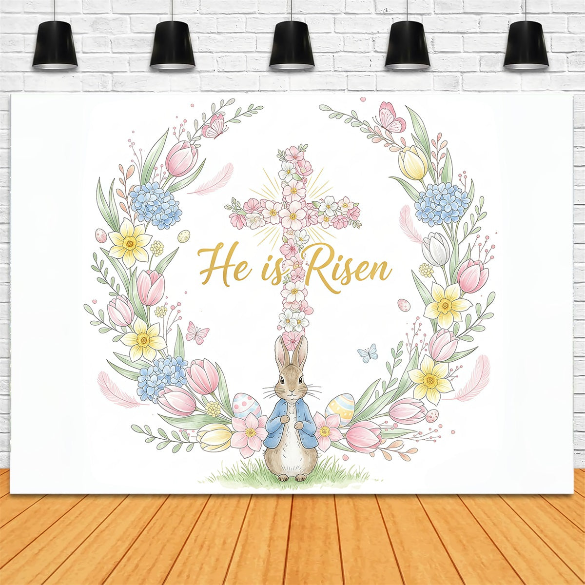 Osterhintergründe für die Kirche Blumenkreuz Hasenkranz Osterhintergründe CSH61-2