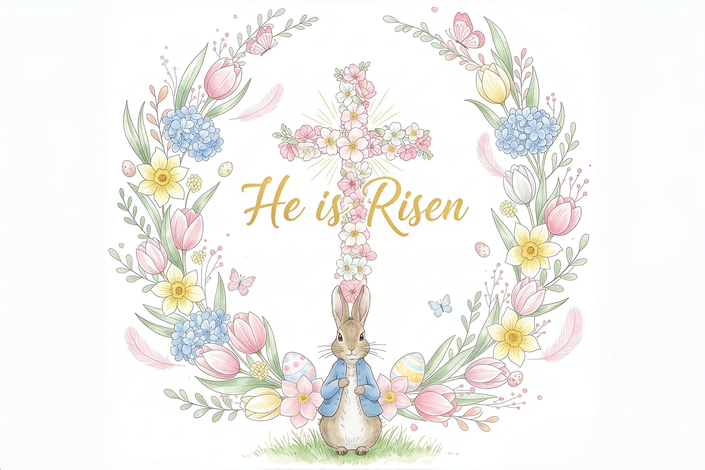 Osterhintergründe für die Kirche Blumenkreuz Hasenkranz Osterhintergründe CSH61-2