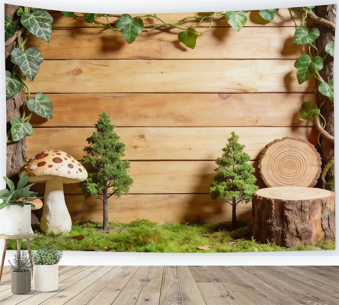 Waldhintergrund Rustikales Holz Efeu-Display Wald-Fotokabinenhintergrund CSH61-205