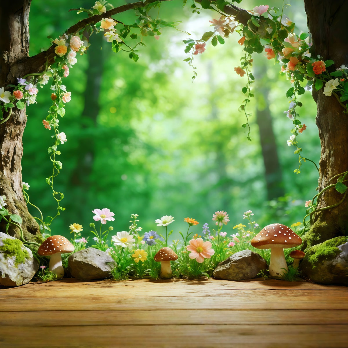 Waldhintergrund Wald Blumenbaum Baumhöhle Gartenrahmen Fotografie-Hintergrund Wald CSH61-209