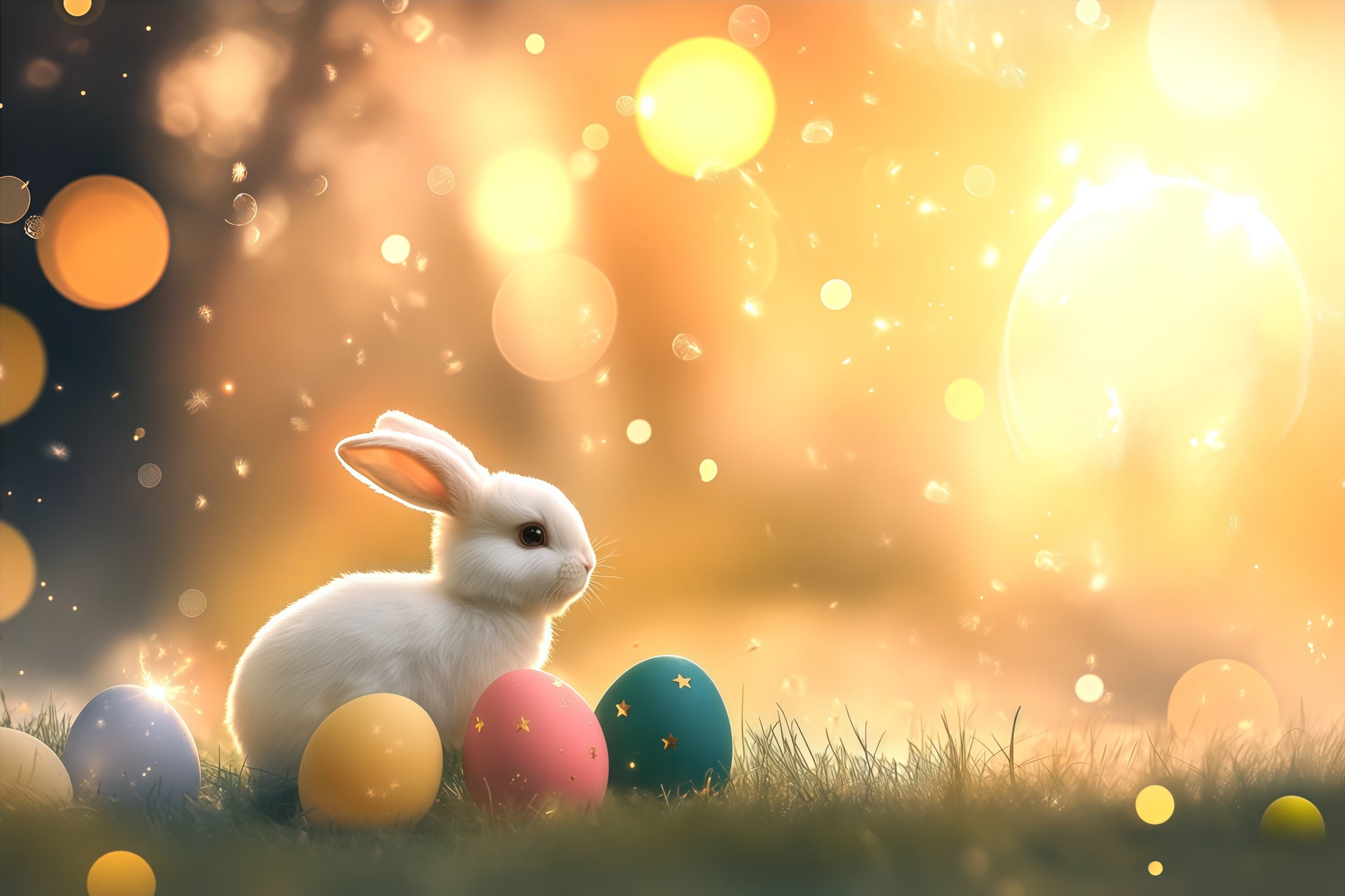 Osterhasen-Hintergrund Warmes Sonnenlicht Glanz Eier Bokeh Oster-Fotohintergrund CSH61-21