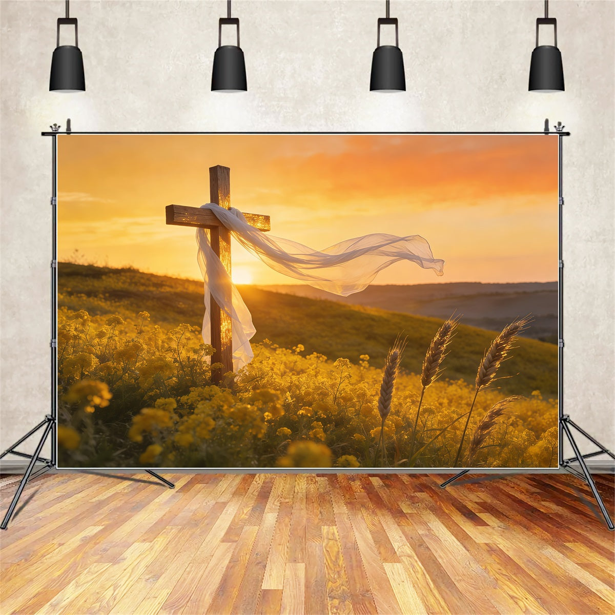 Kreuz-Hintergründe Sonnenuntergang Feld Kreuz Licht Oster-Bildhintergründe CSH61-39