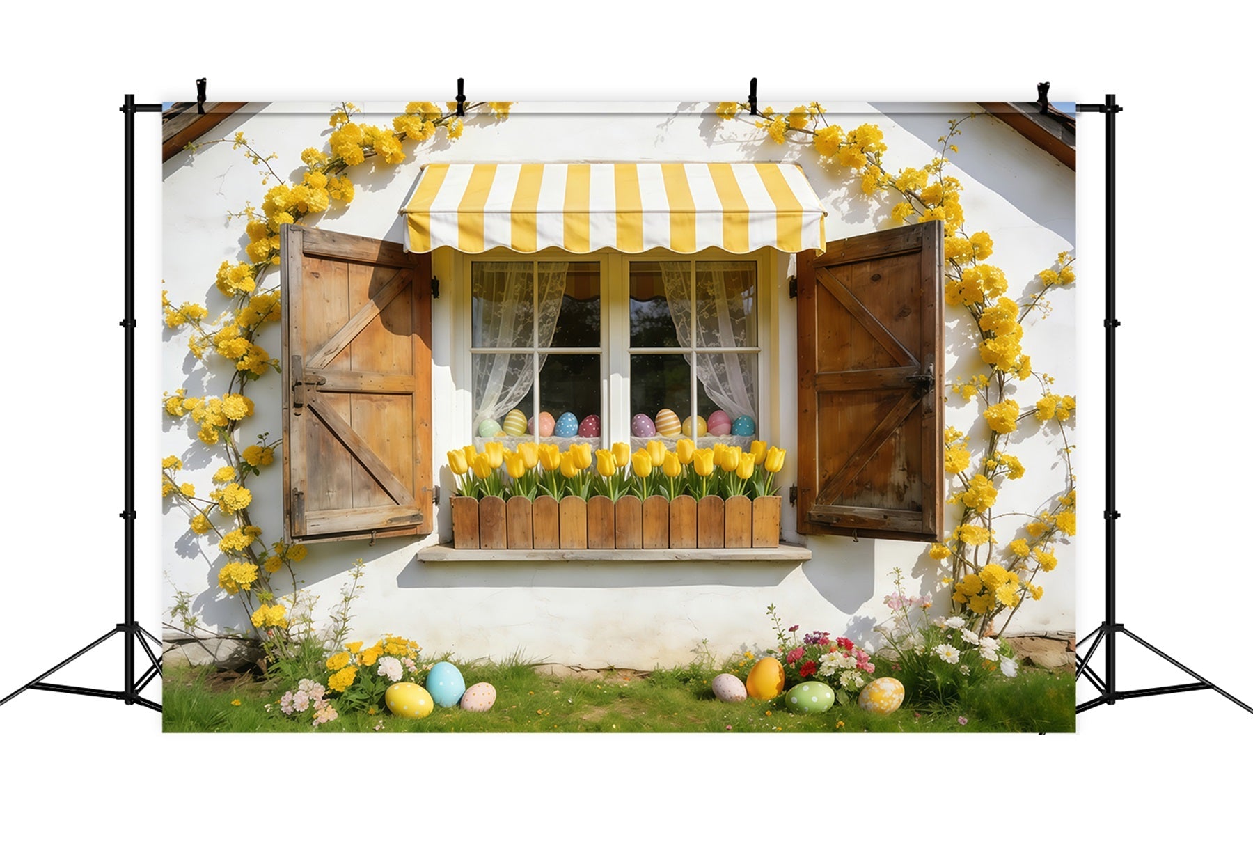 Tulpenhintergrund Gelbe Markise Cottage-Fenster Osterbildhintergründe CSH61-41