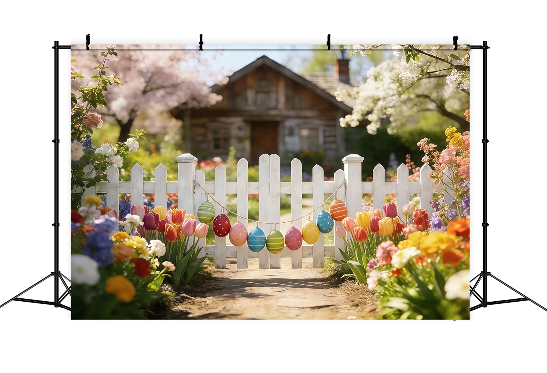 Tulpenhintergrund Frühlingsgarten Zaun Weg Osterfotografie-Hintergründe CSH61-42