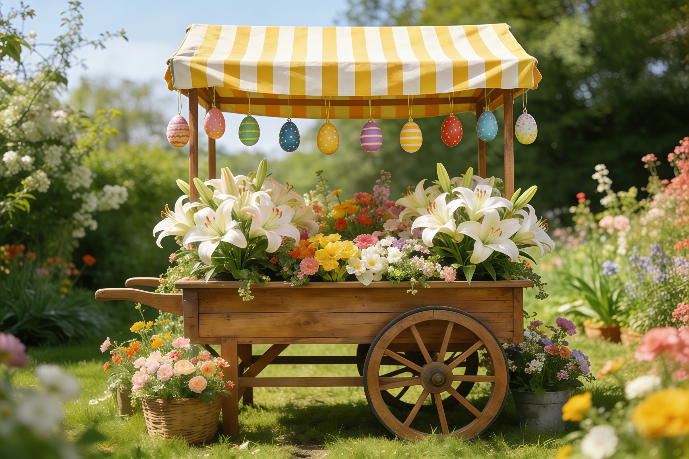 Lilienhintergrund Gestreifter Markt Blumenwagen Osterhintergrund Fotografie CSH61-43