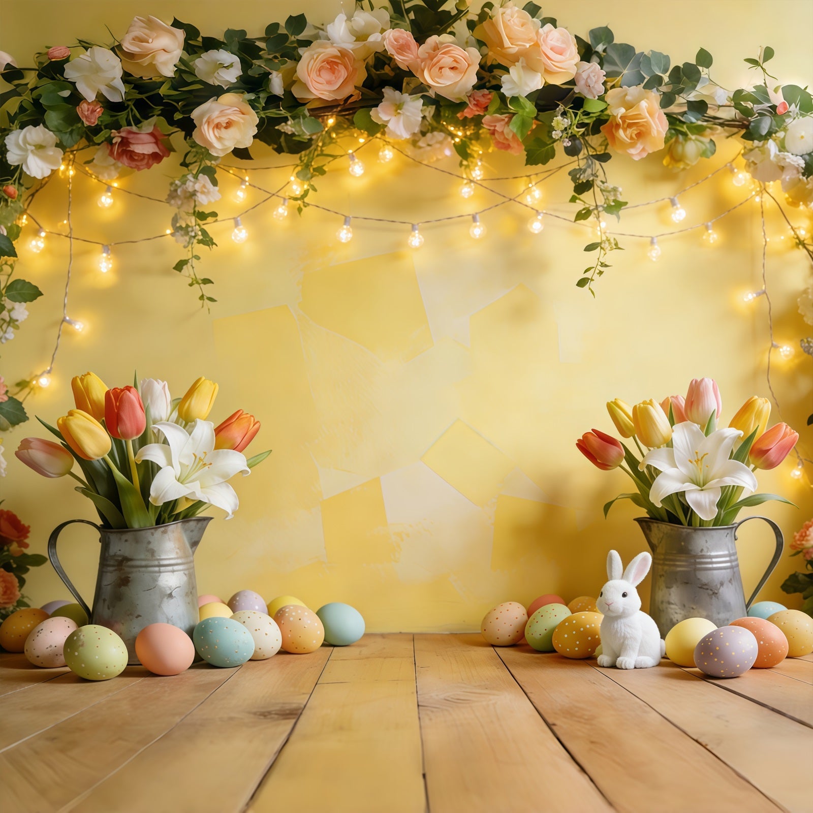 Ostereier-Hintergründe Goldener Blumenlichtbogen Osterfoto-Hintergrund CSH61-44