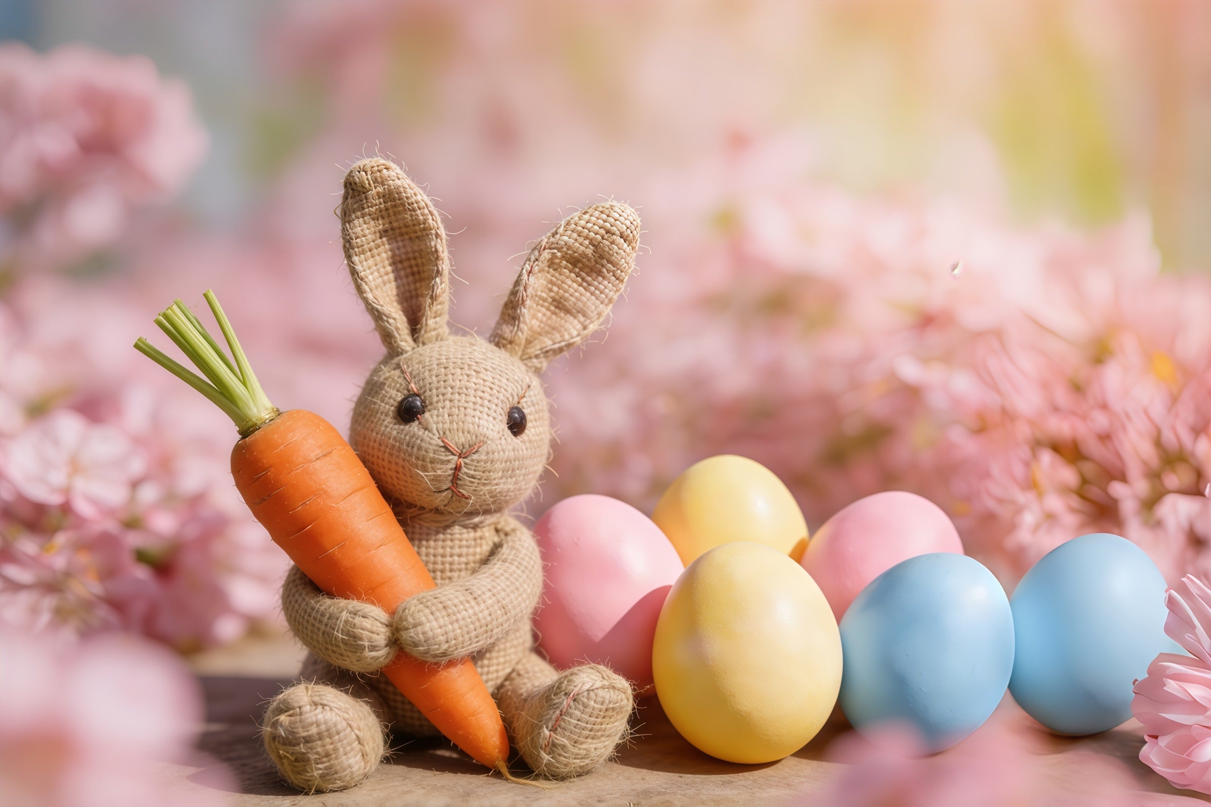 Oster-Hintergründe Jute-Hase Karotten Blumen Oster-Hintergrund Fotografie CSH61-45