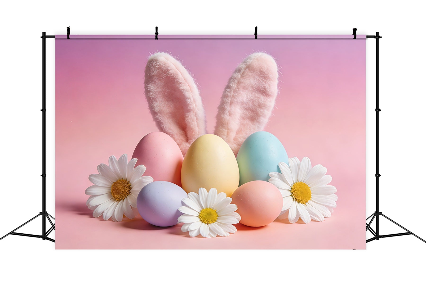 Ideen für Osterhasen-Hintergründe Ohren Pastellfarbene Eier Gänseblümchen Oster-Fotohintergründe CSH61-49