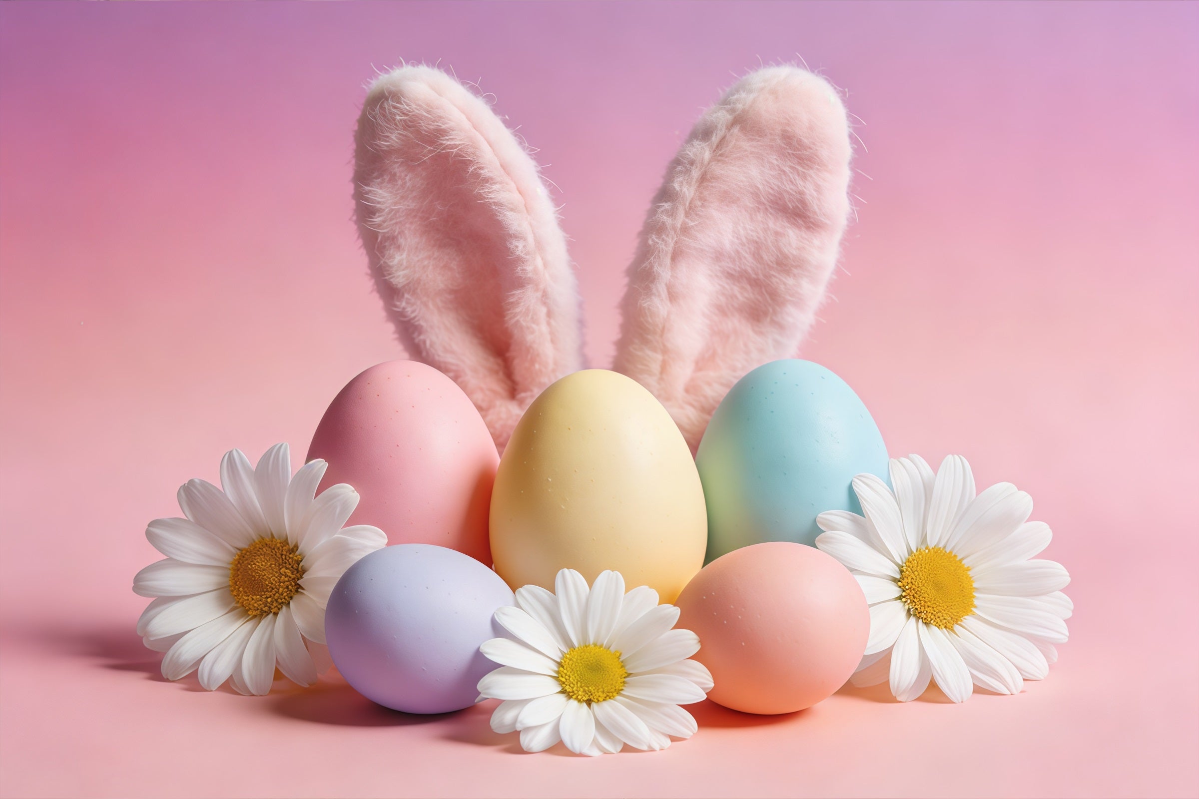 Ideen für Osterhasen-Hintergründe Ohren Pastellfarbene Eier Gänseblümchen Oster-Fotohintergründe CSH61-49