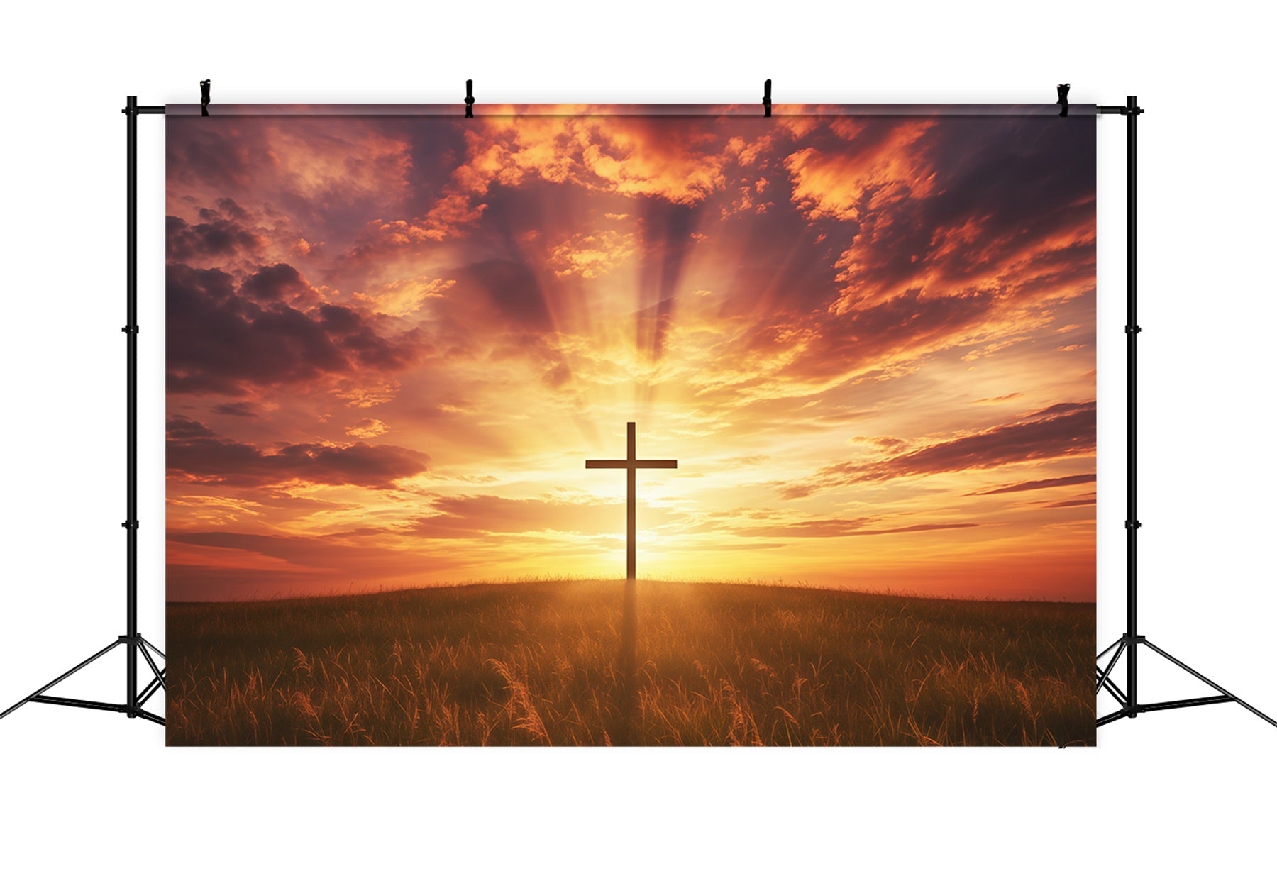 Oster-Fotohintergrund für Kirchen Strahlender Himmel Kreuz Wolken Oster-Hintergründe CSH61-5