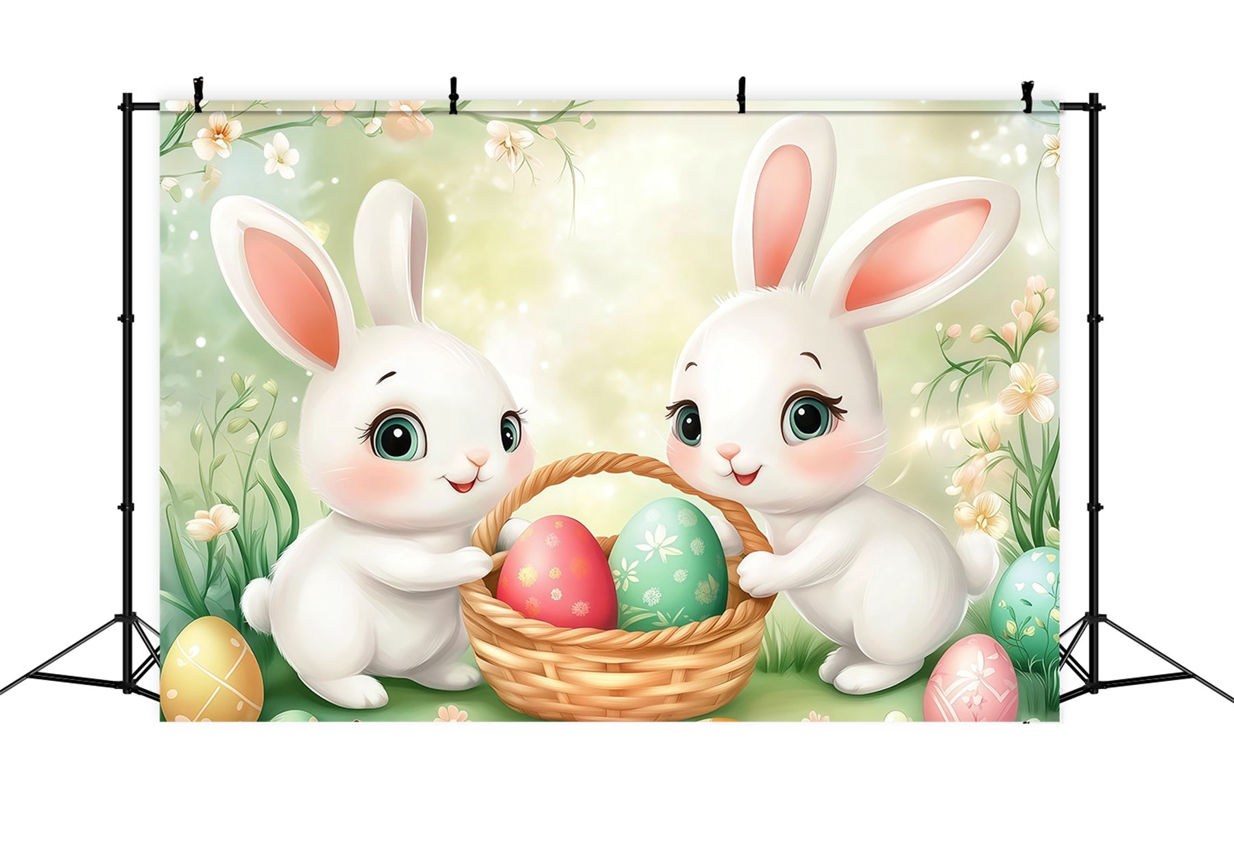 Hintergrund für Ostereiersuche Cartoon-Hase Korb Wiese Osterbilder-Hintergründe CSH61-50
