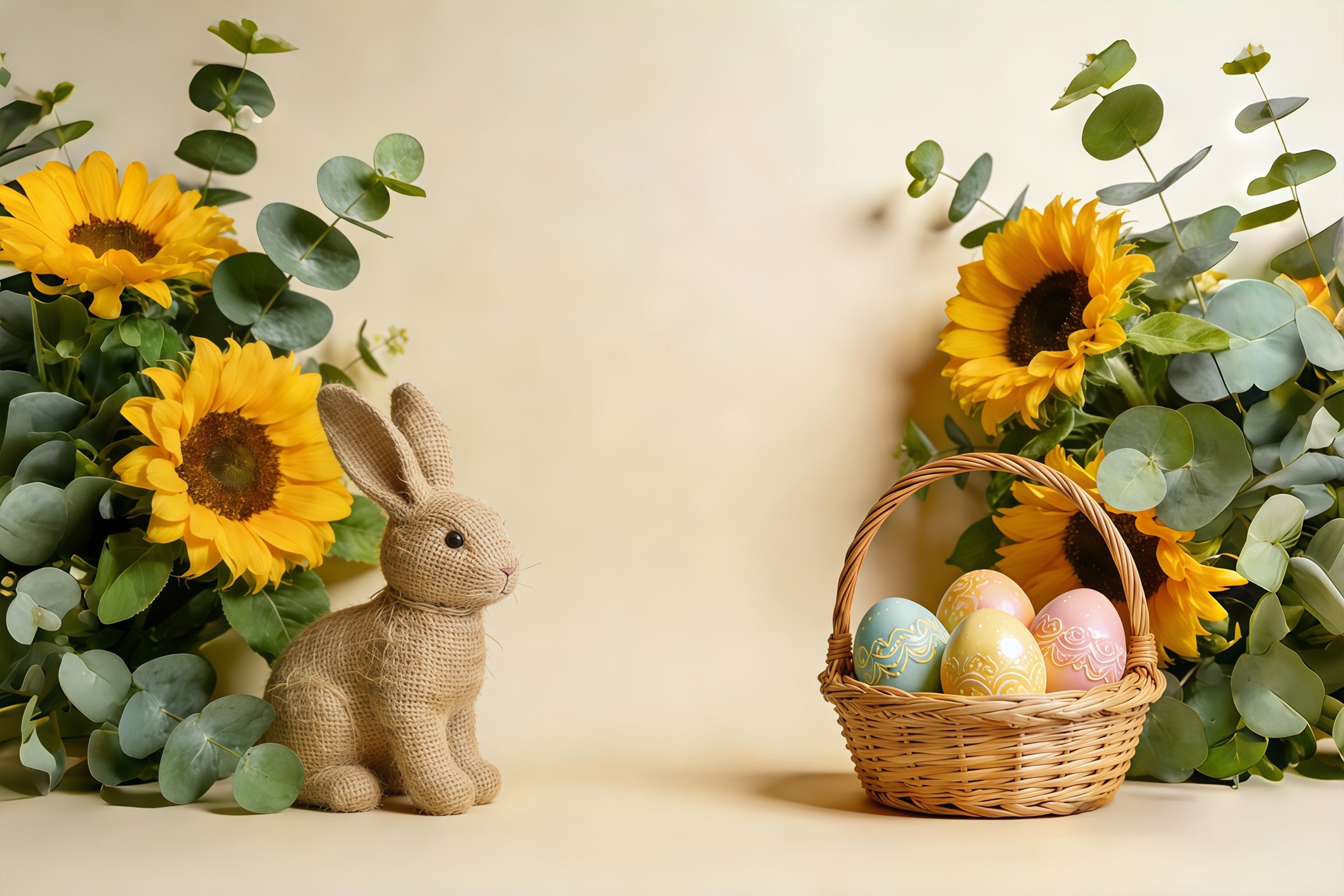 Osterkorb-Hintergrund Sonnenblume Hase Pastellfarbene Eier Oster-Fotohintergründe CSH61-60