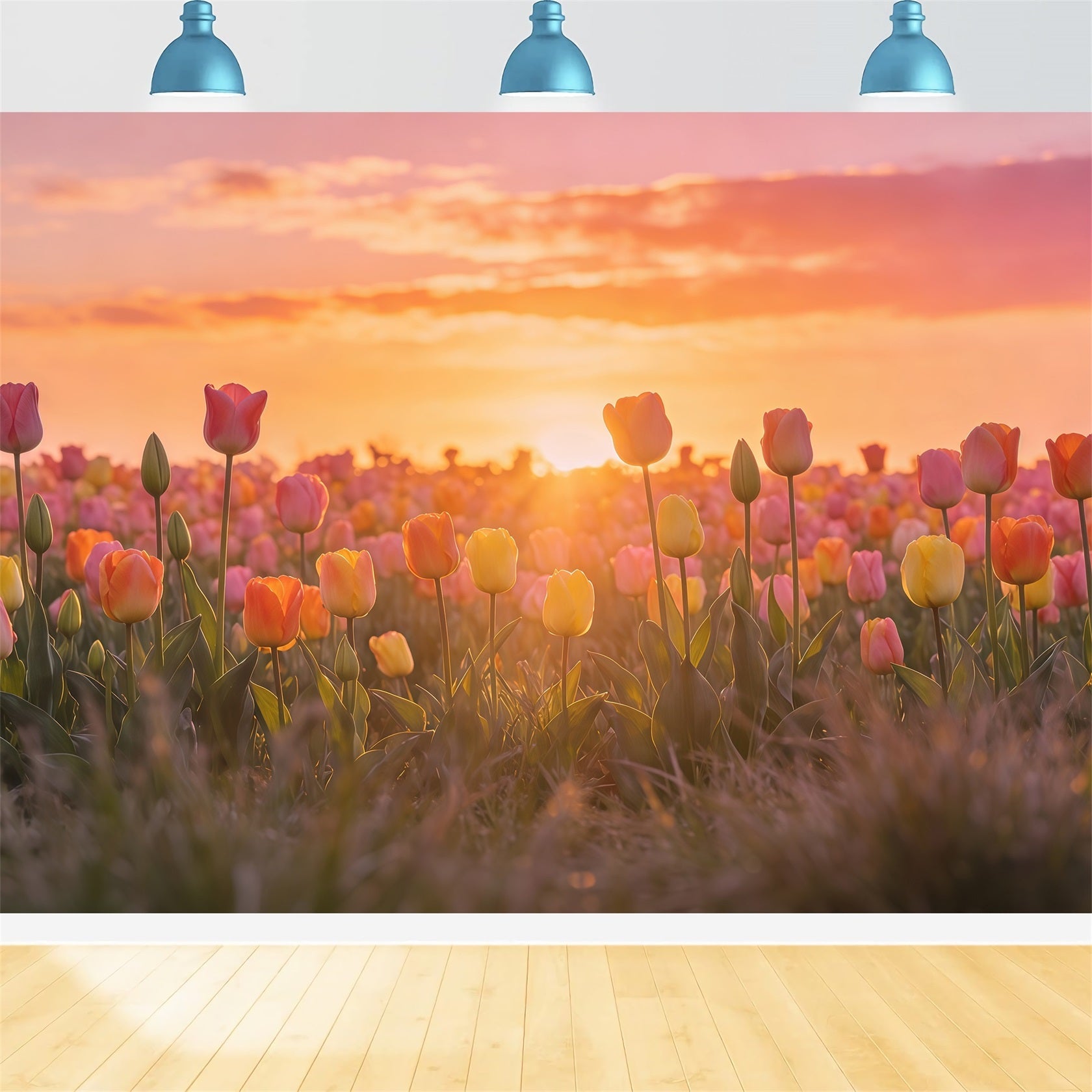 Oster-Tulpen-Hintergrund Sonnenuntergang Feld Blumenwiese Osterfotografie-Hintergründe zu verkaufen CSH61-64