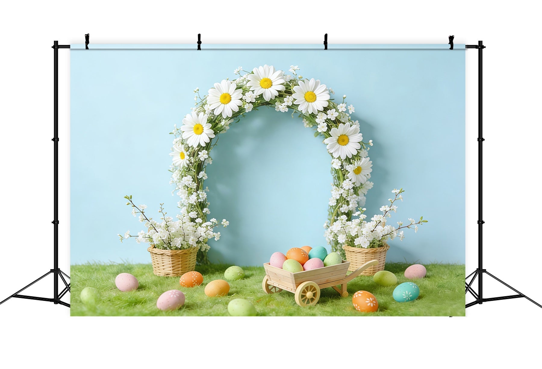 Oster-Gänseblümchen-Hintergrund Frühling Rustikaler Kranz Eierkarton-Fotohintergrund Ostern CSH61-65