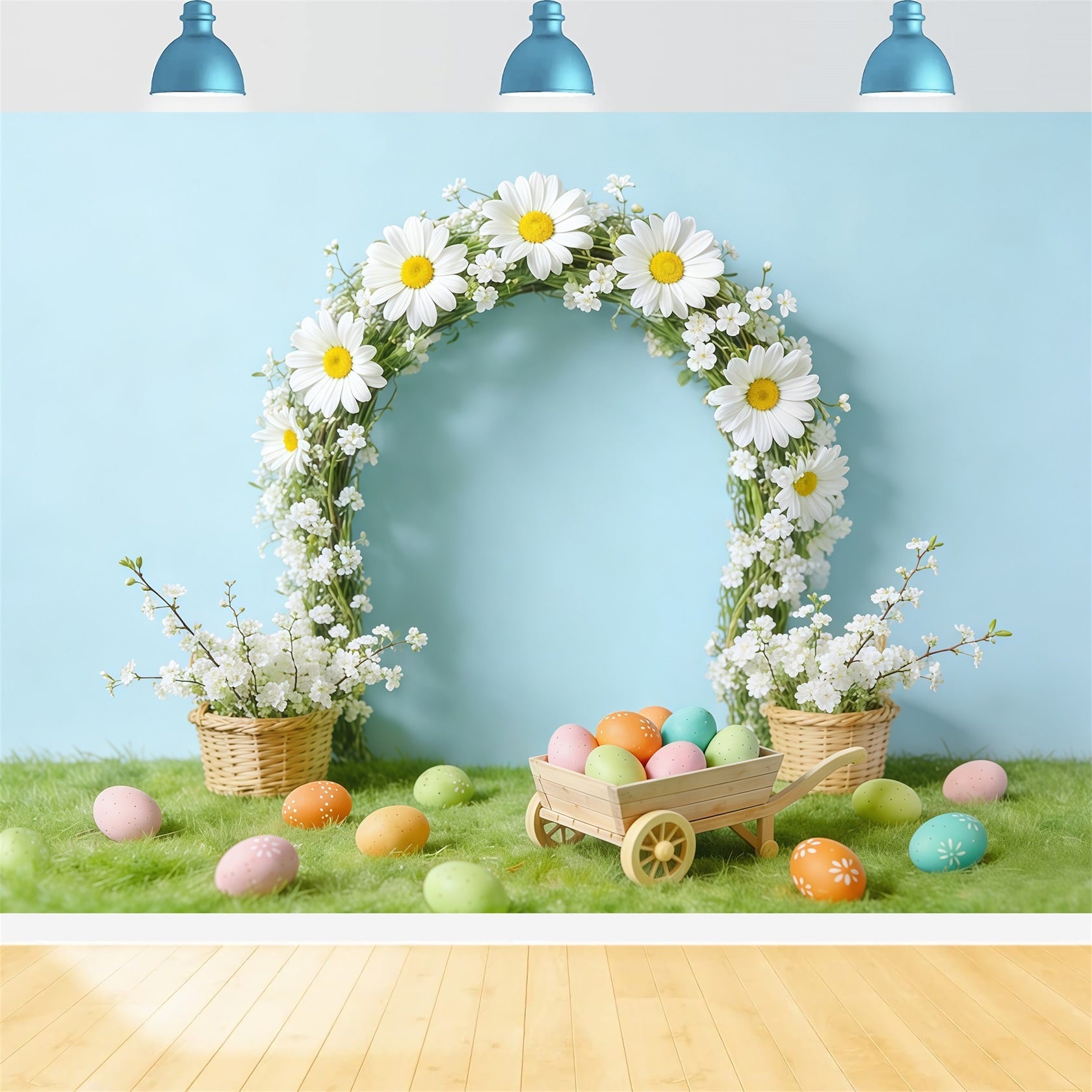 Oster-Gänseblümchen-Hintergrund Frühling Rustikaler Kranz Eierkarton-Fotohintergrund Ostern CSH61-65