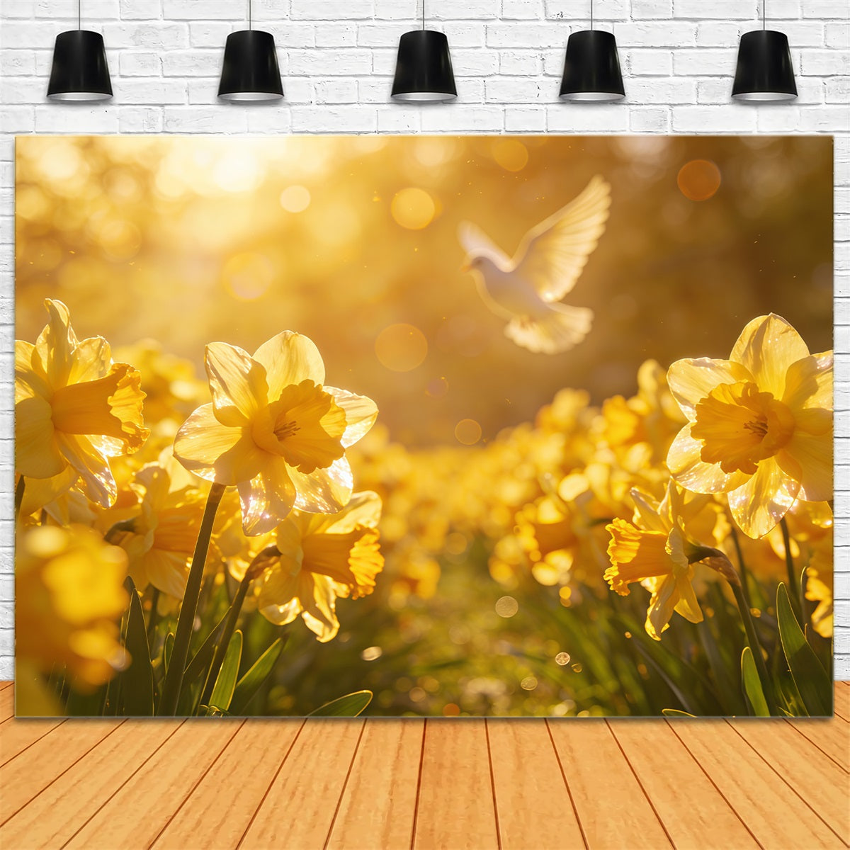 Oster-Narzsen-Hintergrund Goldener Frühlingsfeld Taube Glühen Oster-Hintergrund für Fotografie CSH61-68