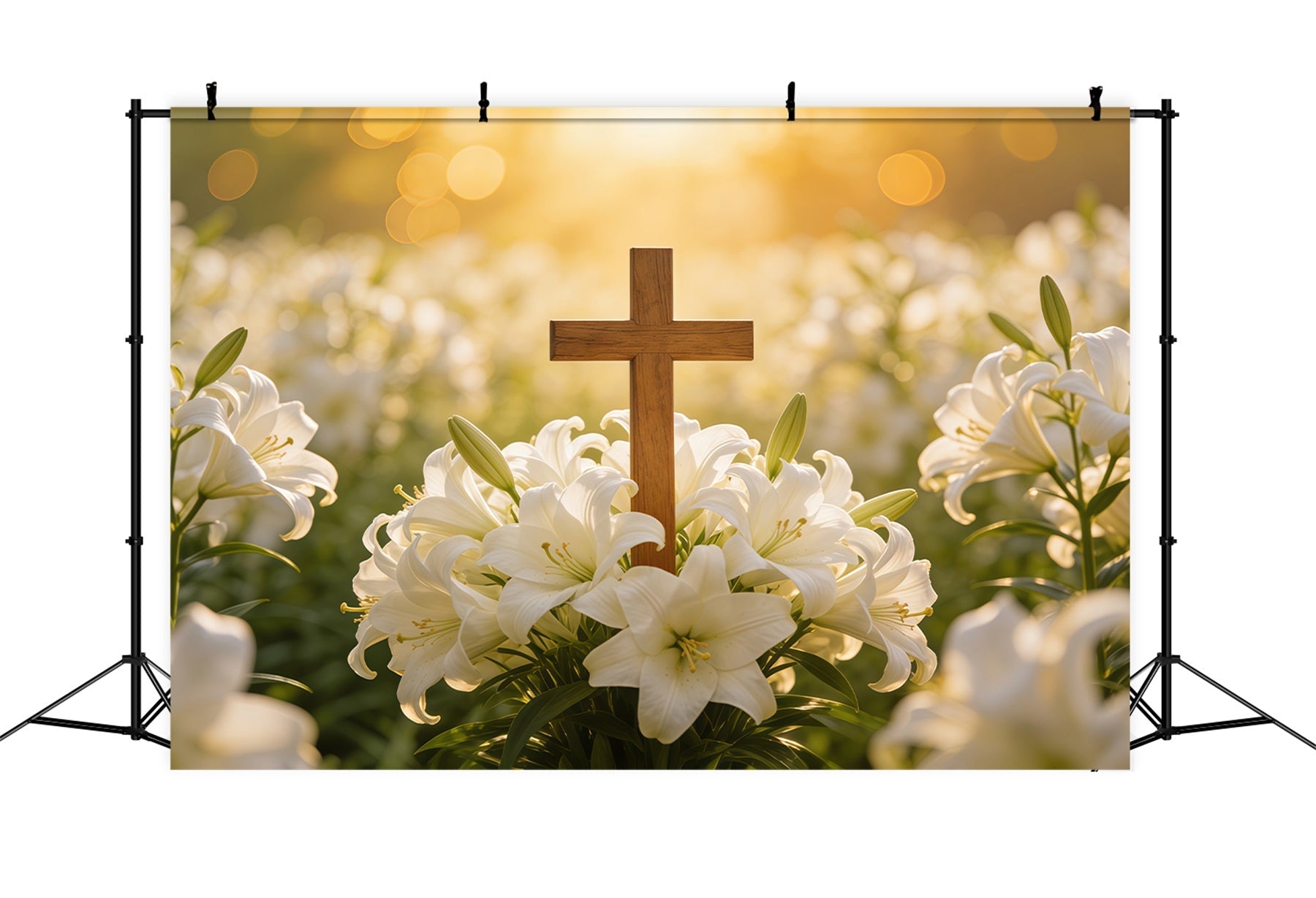 Osterlilien-Hintergrund Kreuz Weiches Bokeh Frühling Outdoor-Osterhintergrund CSH61-73