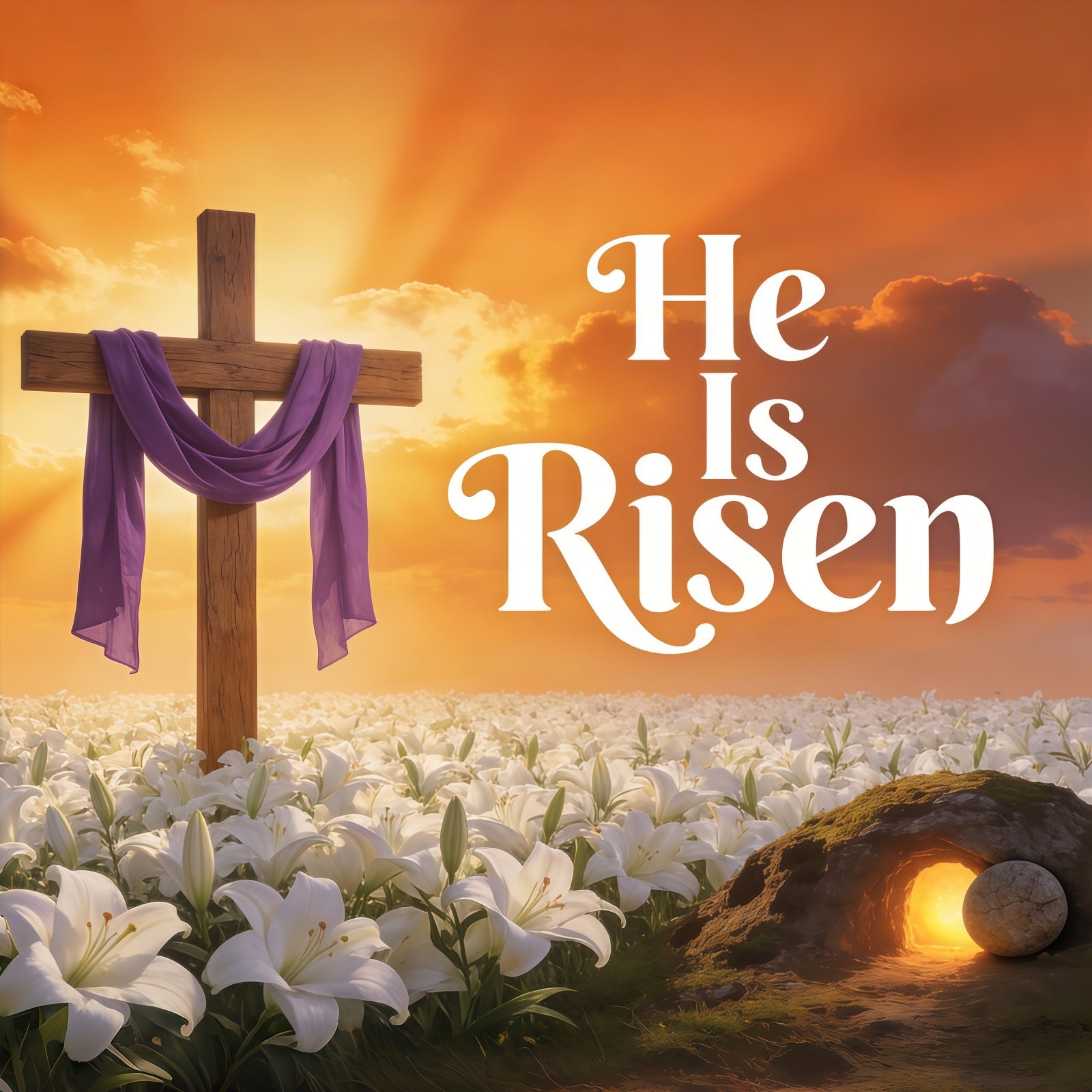Ostern Er ist auferstanden Hintergrund Kreuz Lilien Sonnenaufgang Fotografie Oster-Hintergrund CSH61-79