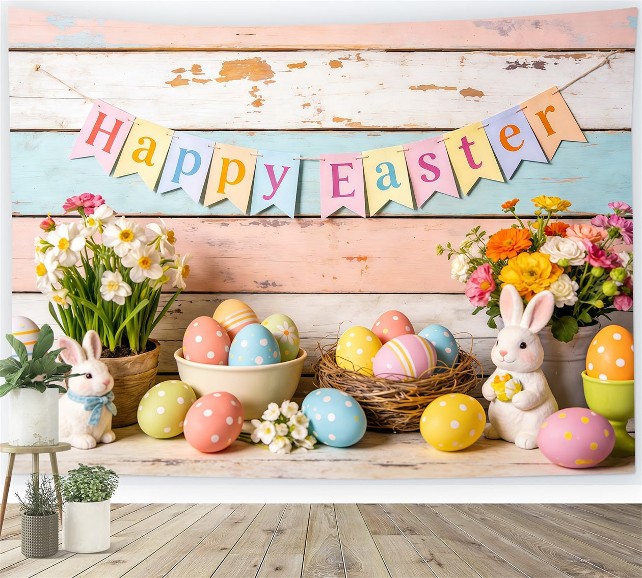 Frohe Ostern Hintergrund Hasen Eier Blumen Banner Ostern-Themenhintergrund CSH61-81