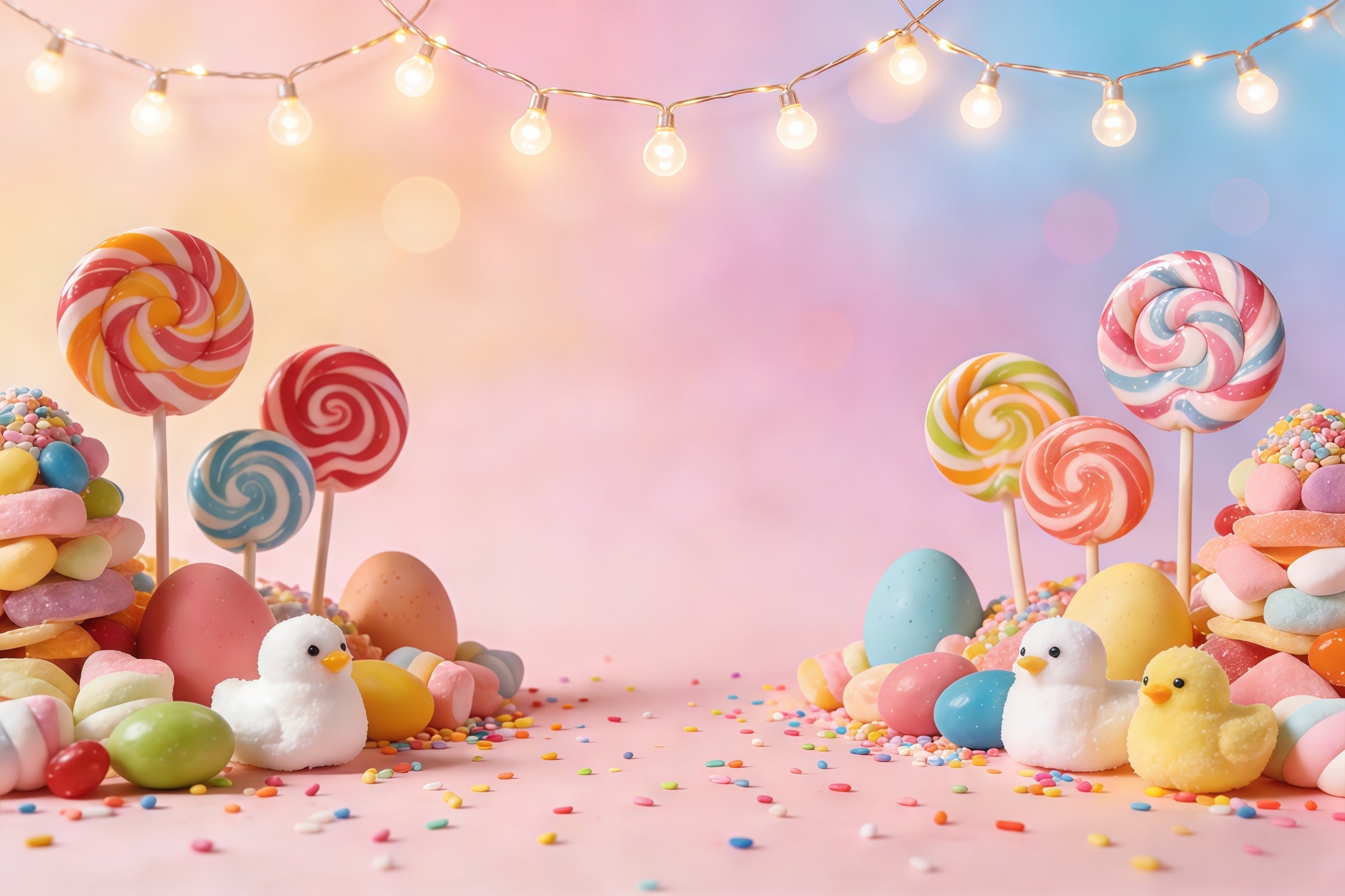 Oster-Marshmallow-Küken-Hintergrund Pastellfarbene Bonbon-Lutscher Eier Fotografie-Hintergrund Ostern CSH61-86