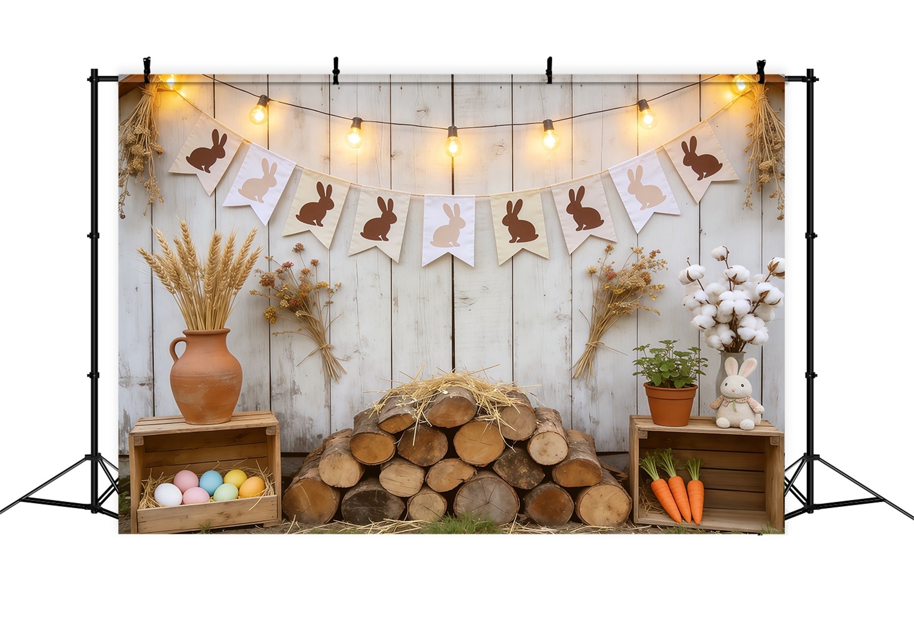 Osterfarm Scheune Hintergrund Rustikaler Hase Banner Eier Fotografie Hintergrund Ostern CSH62-102