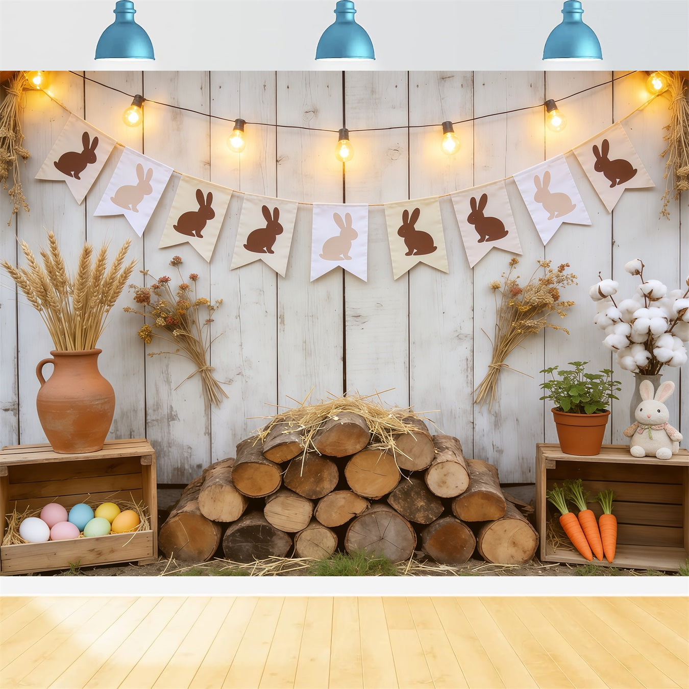 Osterfarm Scheune Hintergrund Rustikaler Hase Banner Eier Fotografie Hintergrund Ostern CSH62-102