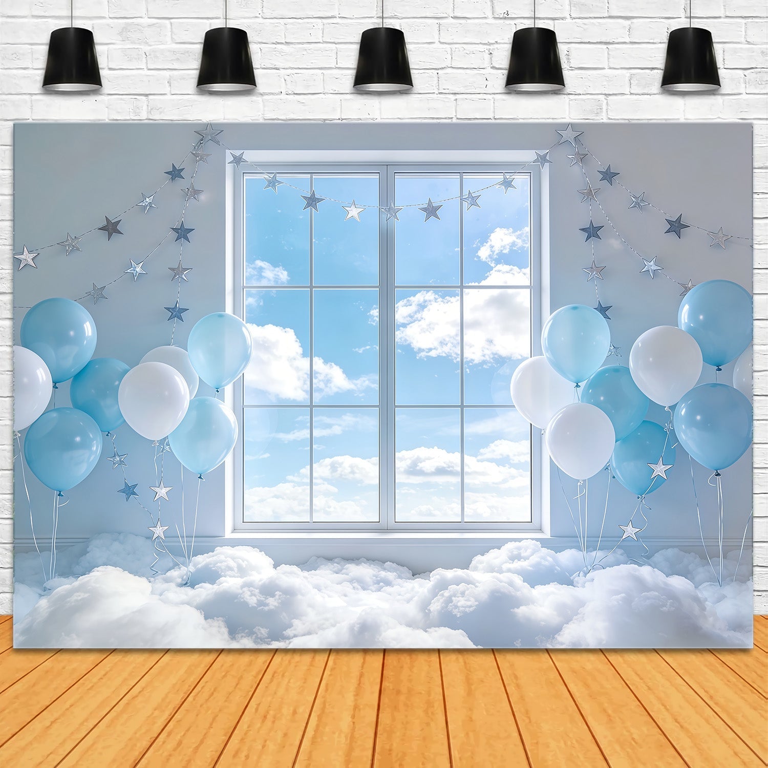 Wolkenhintergründe Stern Ballon Fenster Himmel Kinderfotografie Hintergrund CSH62-115