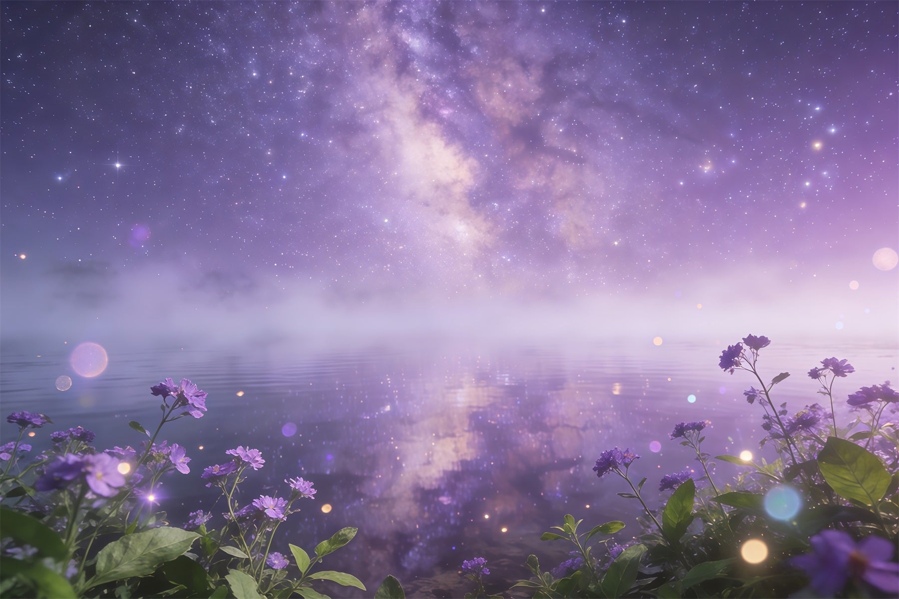 Sternenhimmel Hintergrund Lila Galaxie Wasser Blumen Wolken Hintergrund CSH62-122