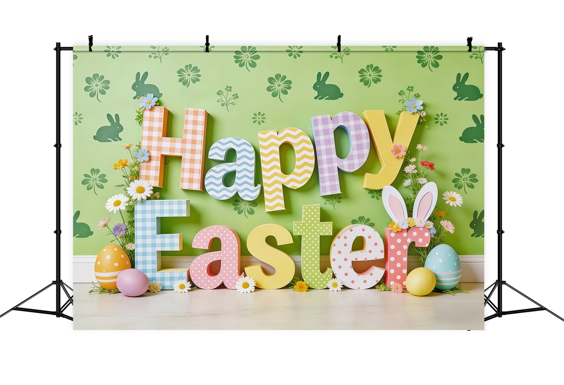 Frohe Ostern Hintergrund Bunte Buchstaben Hasen Eier Fotokabine Ostern Hintergrund Ideen CSH62-65