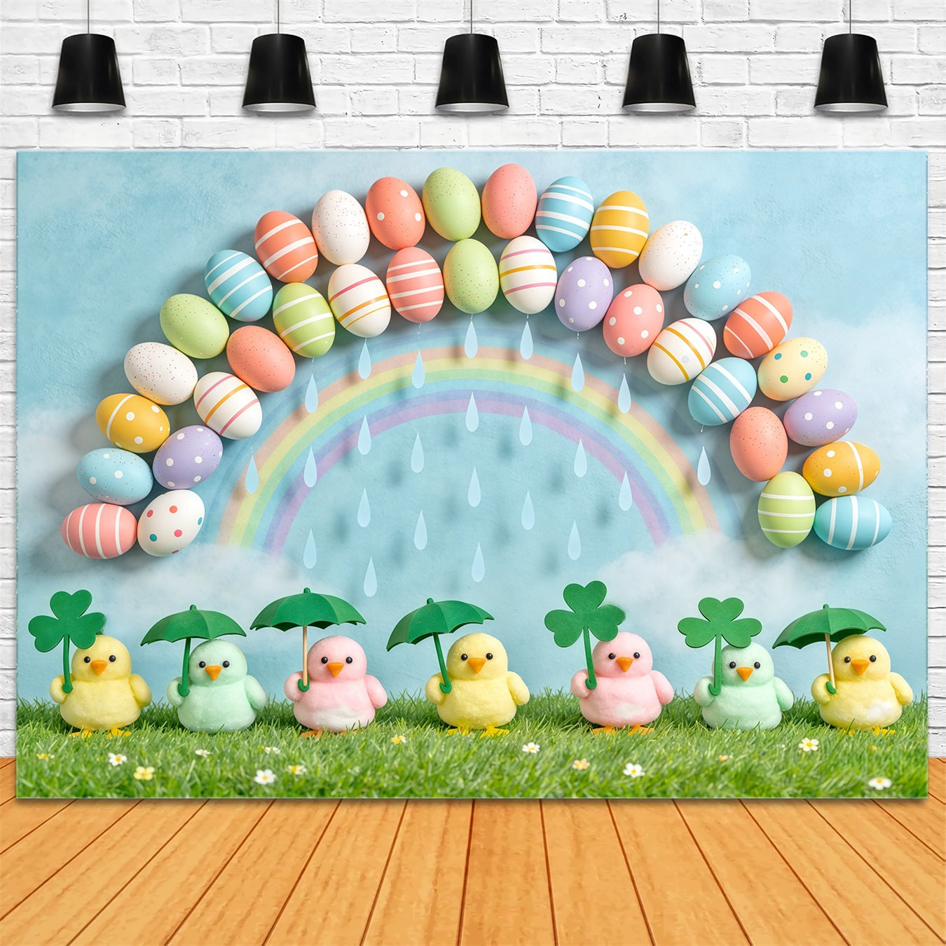 Marshmallow Küken Hintergrund Ei Regenbogen Regenschirm Gänseblümchen Hintergrund Ideen für Ostern Bilder CSH62-66