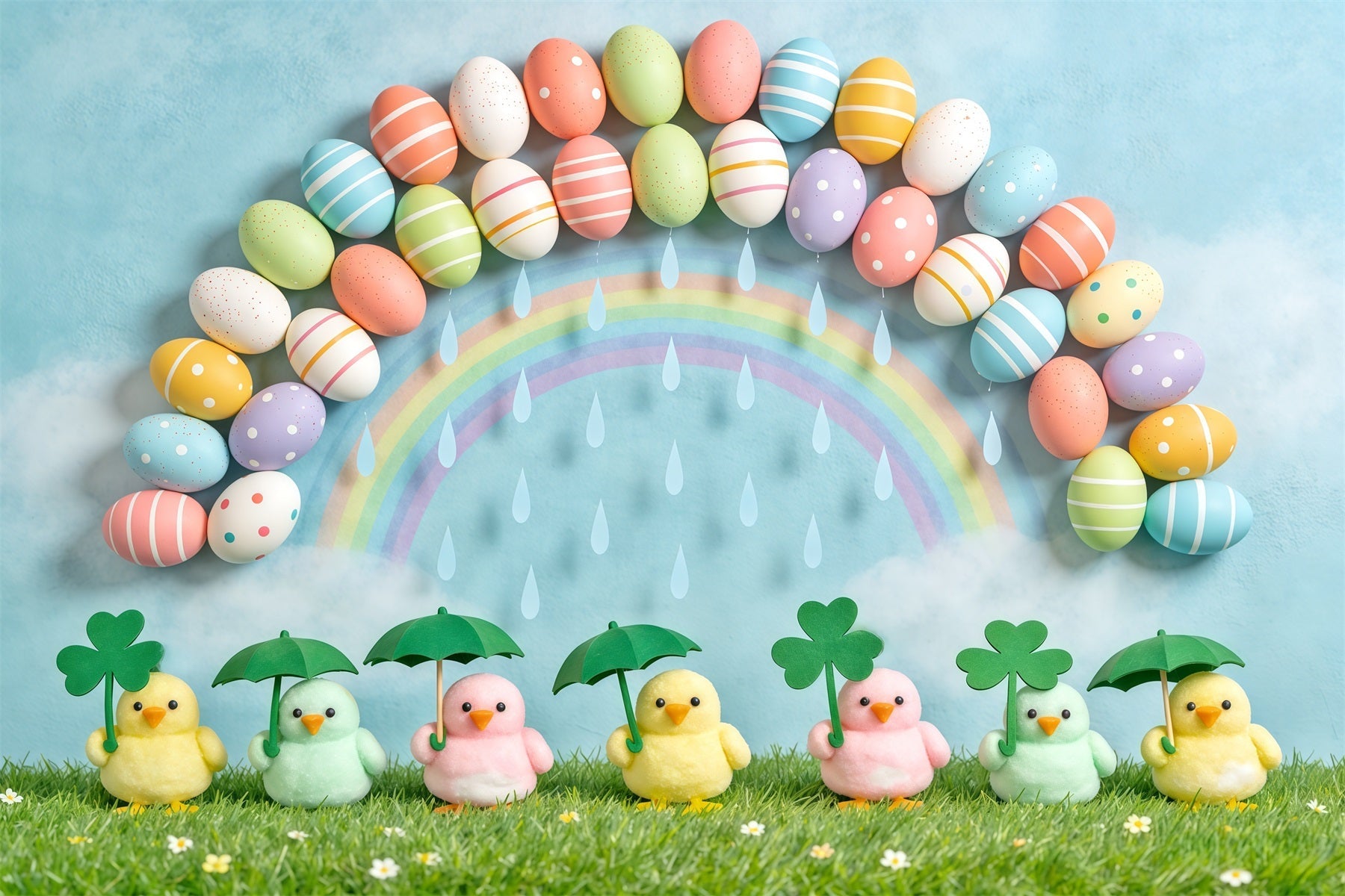 Marshmallow Küken Hintergrund Ei Regenbogen Regenschirm Gänseblümchen Hintergrund Ideen für Ostern Bilder CSH62-66