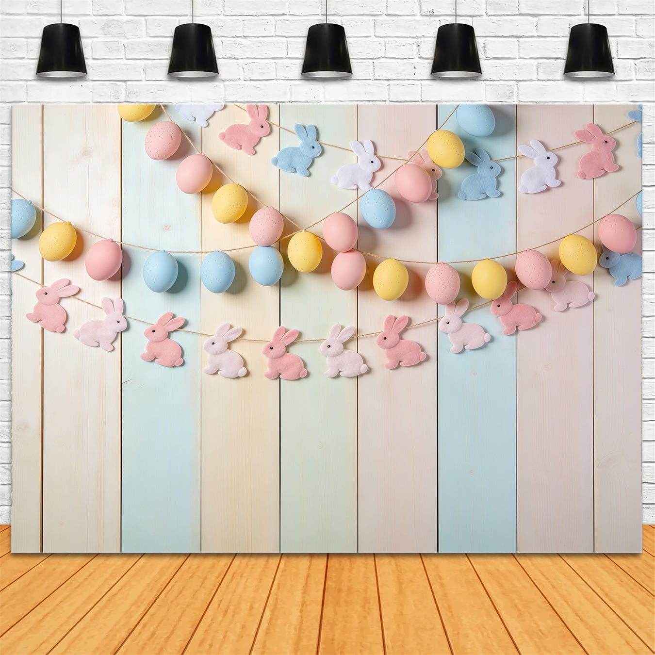 Osterei Hintergrund Hasengirlande Pastell Holz Foto Hintergründe Ostern CSH62-70