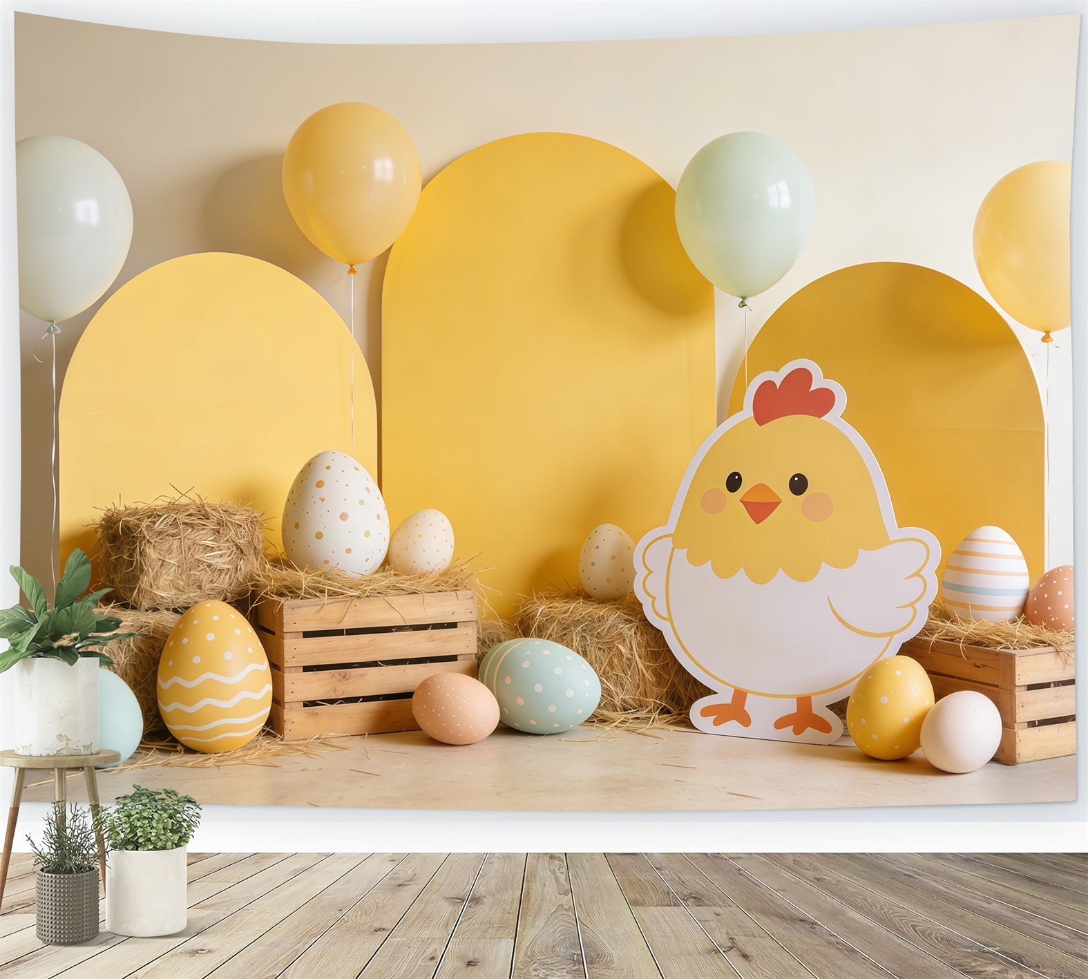 Oster-Hühnchen-Hintergrund Heu-Eier Ballon-Dekoration Großer Oster-Hintergrund CSH62-75