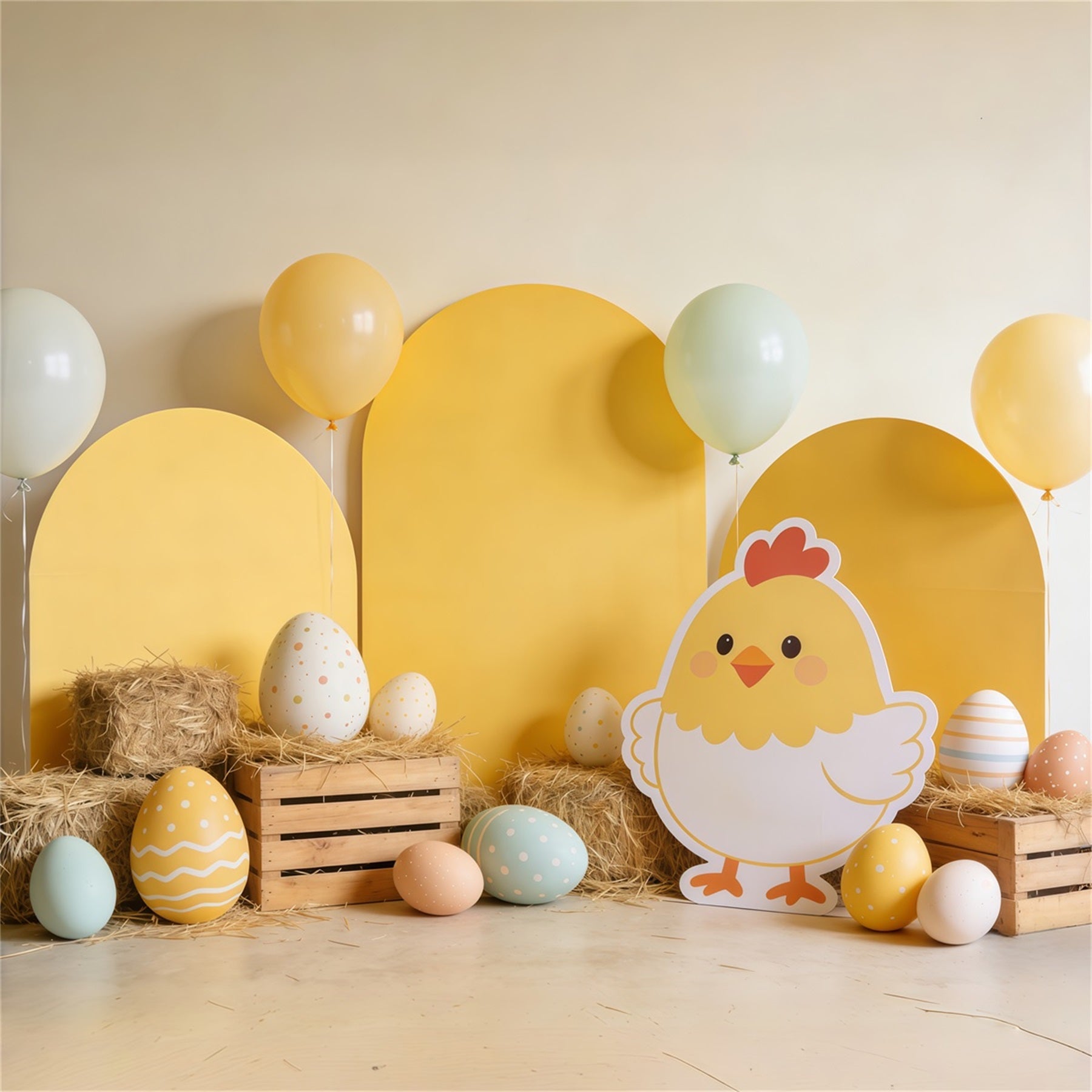 Oster-Hühnchen-Hintergrund Heu-Eier Ballon-Dekoration Großer Oster-Hintergrund CSH62-75