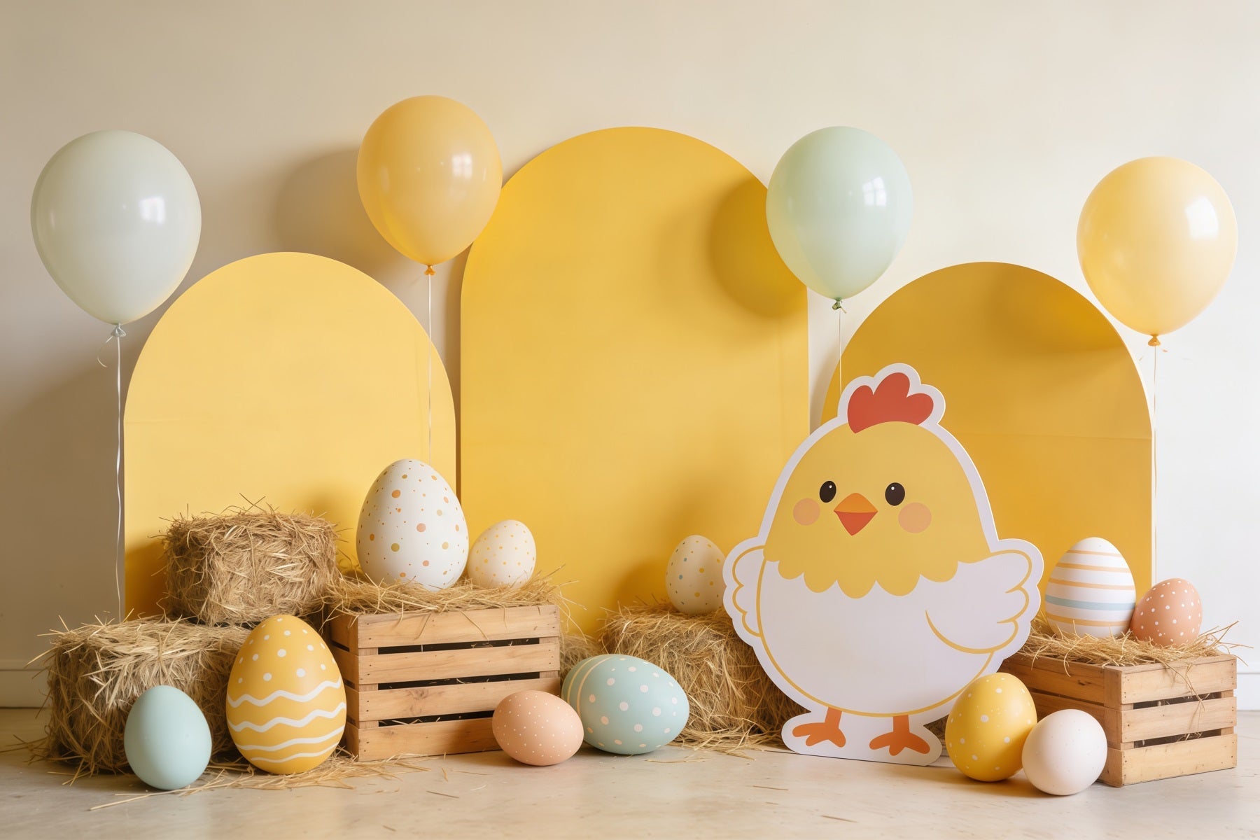 Oster-Hühnchen-Hintergrund Heu-Eier Ballon-Dekoration Großer Oster-Hintergrund CSH62-75