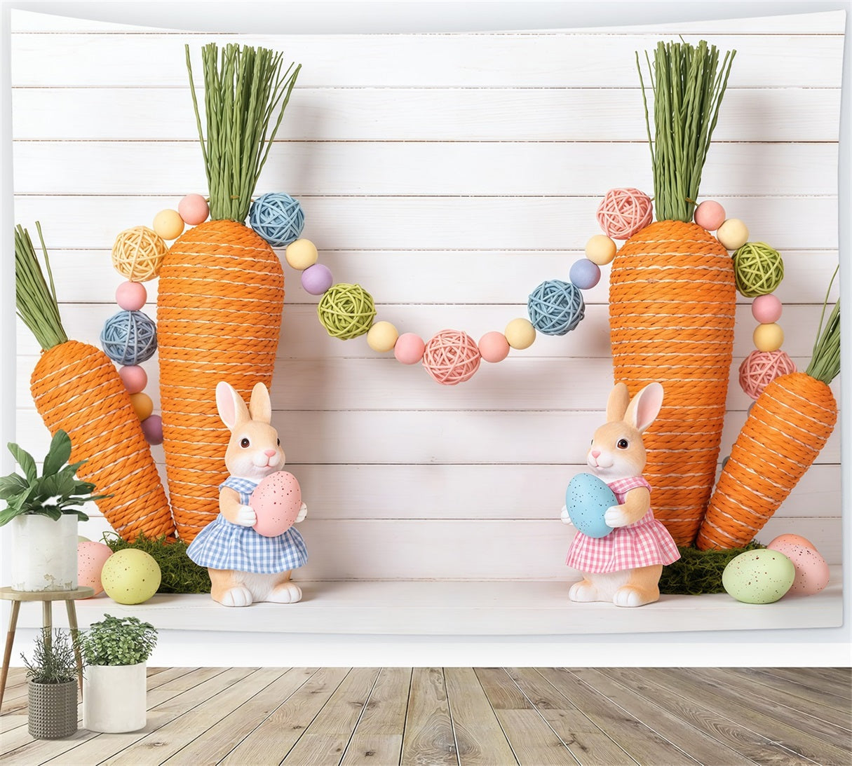 Oster-Karotten-Hintergrund Hasen-Eier Holz-Wand Oster-Hintergrund 8x8 CSH62-76