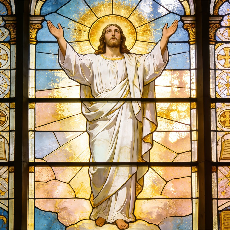 Oster-Buntglas-Hintergrund Jesus Himmelfahrt Kirchenfenster Günstige Osterhintergründe CSH62-83