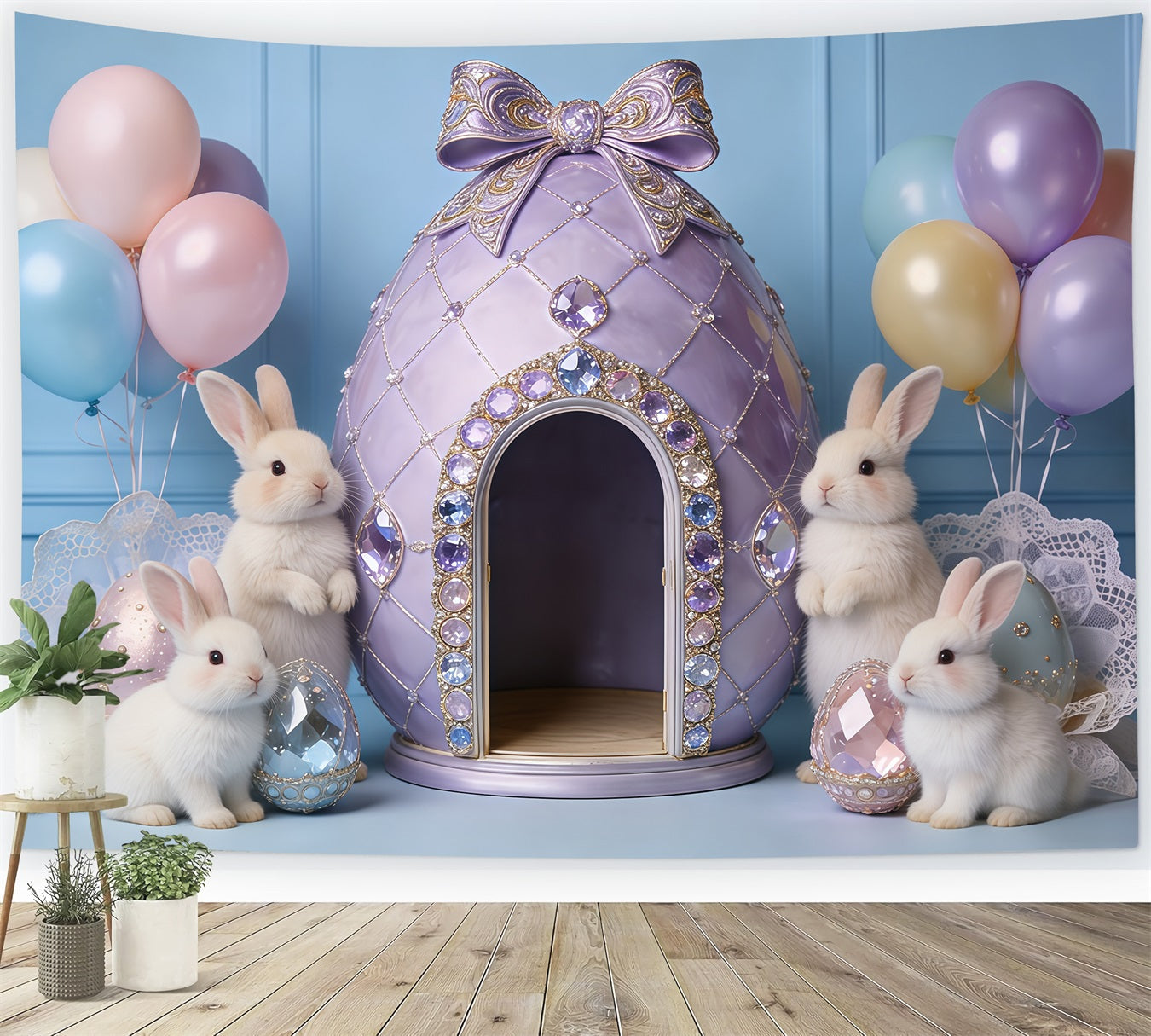 Oster-Pastellballons Hintergrund Juwelen-Ei Haus Hase Mein erstes Oster-Hintergrundbild CSH62-85