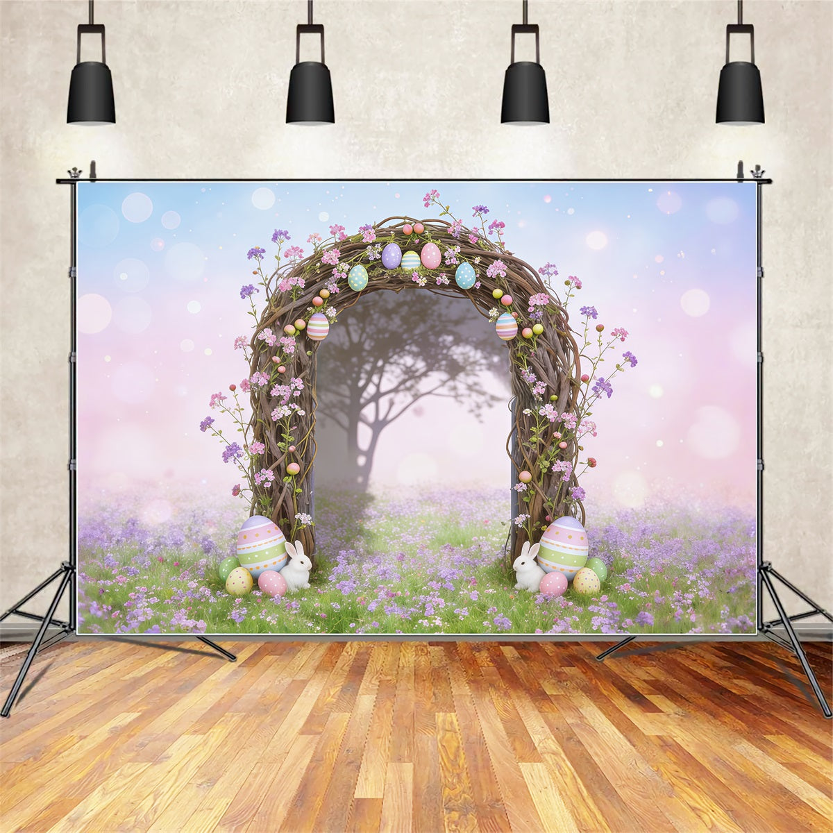 Oster-Märchen-Hintergrund Zweigbogen Eier Hasen Oster-Hintergründe 10x10 CSH62-91