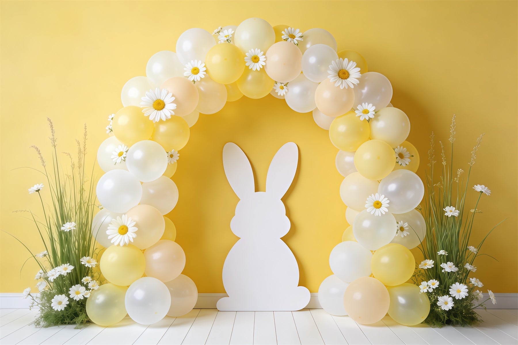 Oster-Frühlingshintergrund Ballonbogen Gänseblümchen-Silhouette-Hintergrund für Osterbilder CSH62-94