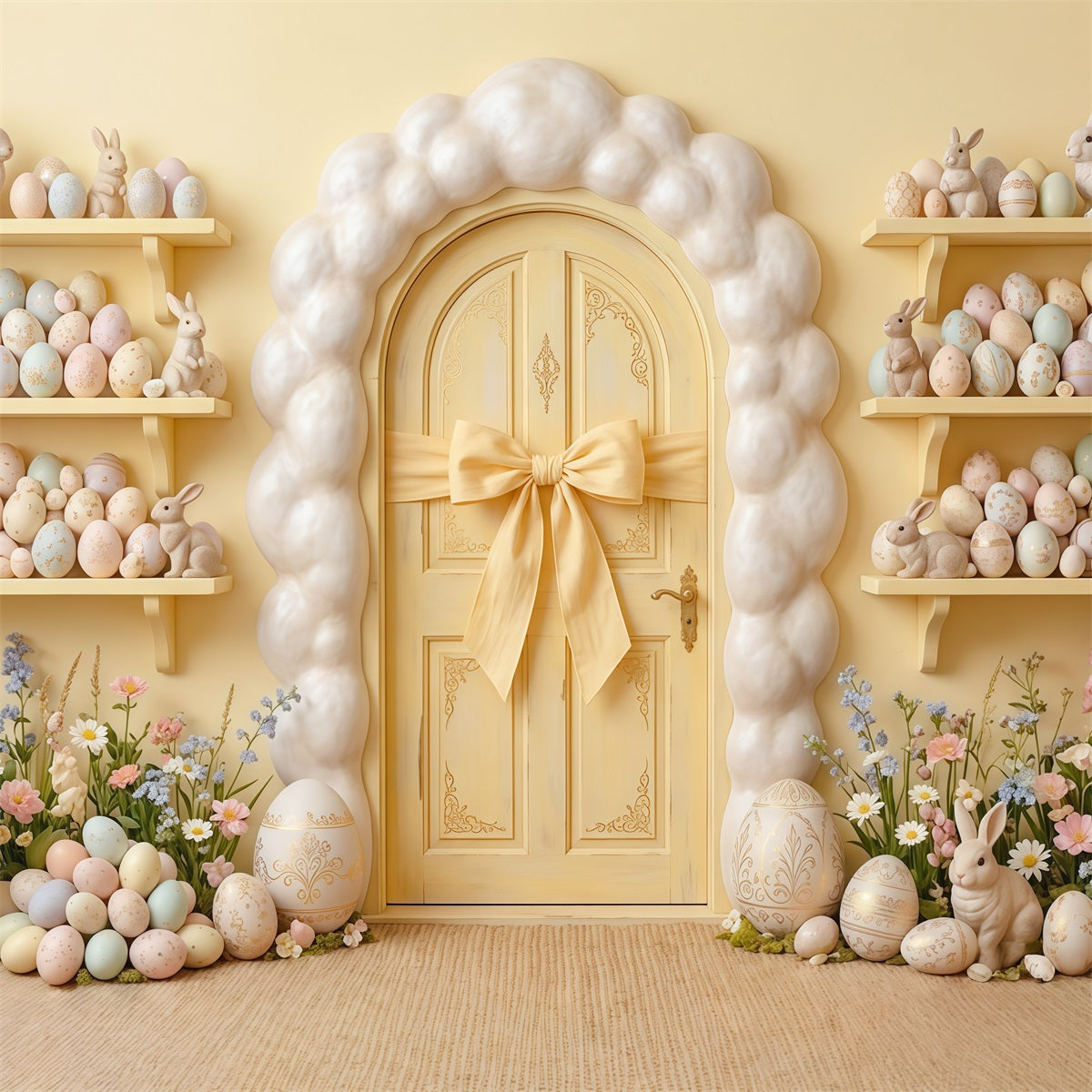 Eier-Hintergrund Gelbe Tür Wand Hase Eierregale Oster-Hintergrund für Fotos CSH63-11