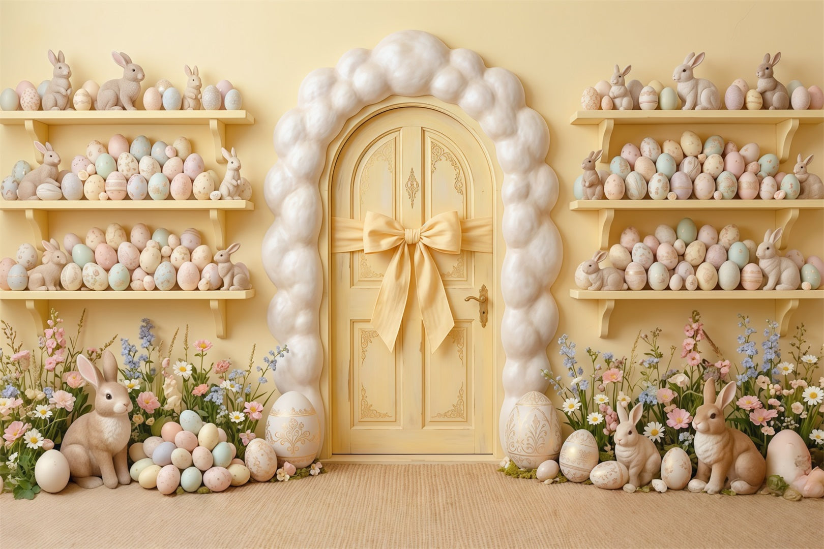 Eier-Hintergrund Gelbe Tür Wand Hase Eierregale Oster-Hintergrund für Fotos CSH63-11