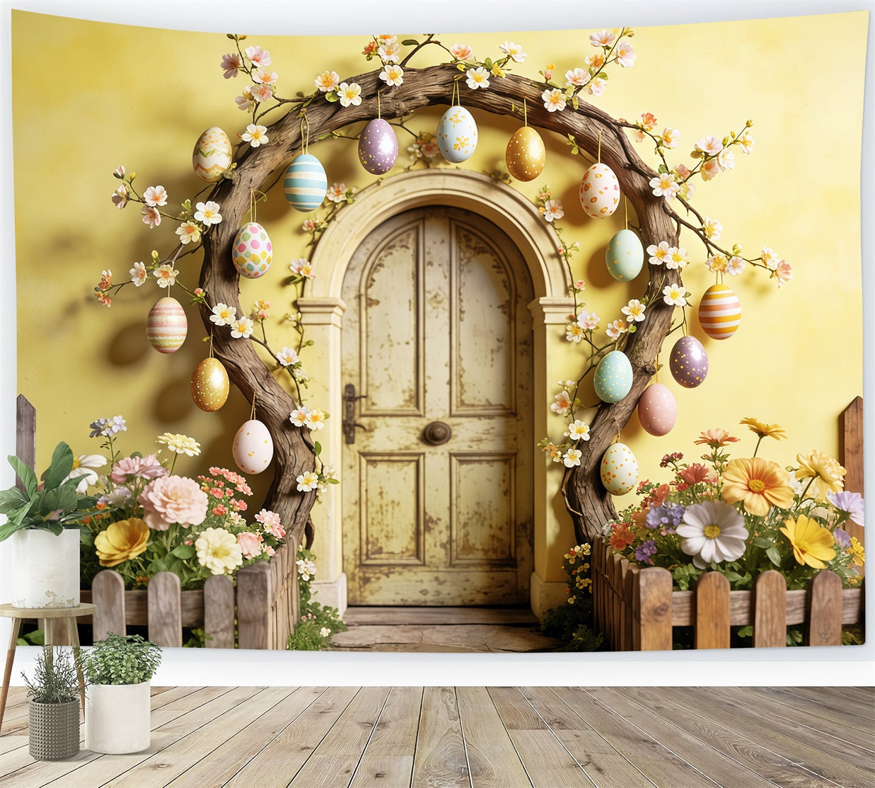 Osterkulisse im rustikalen Stil Eierblüten Holztürbogen Osterkulissen für Fotos CSH63-13