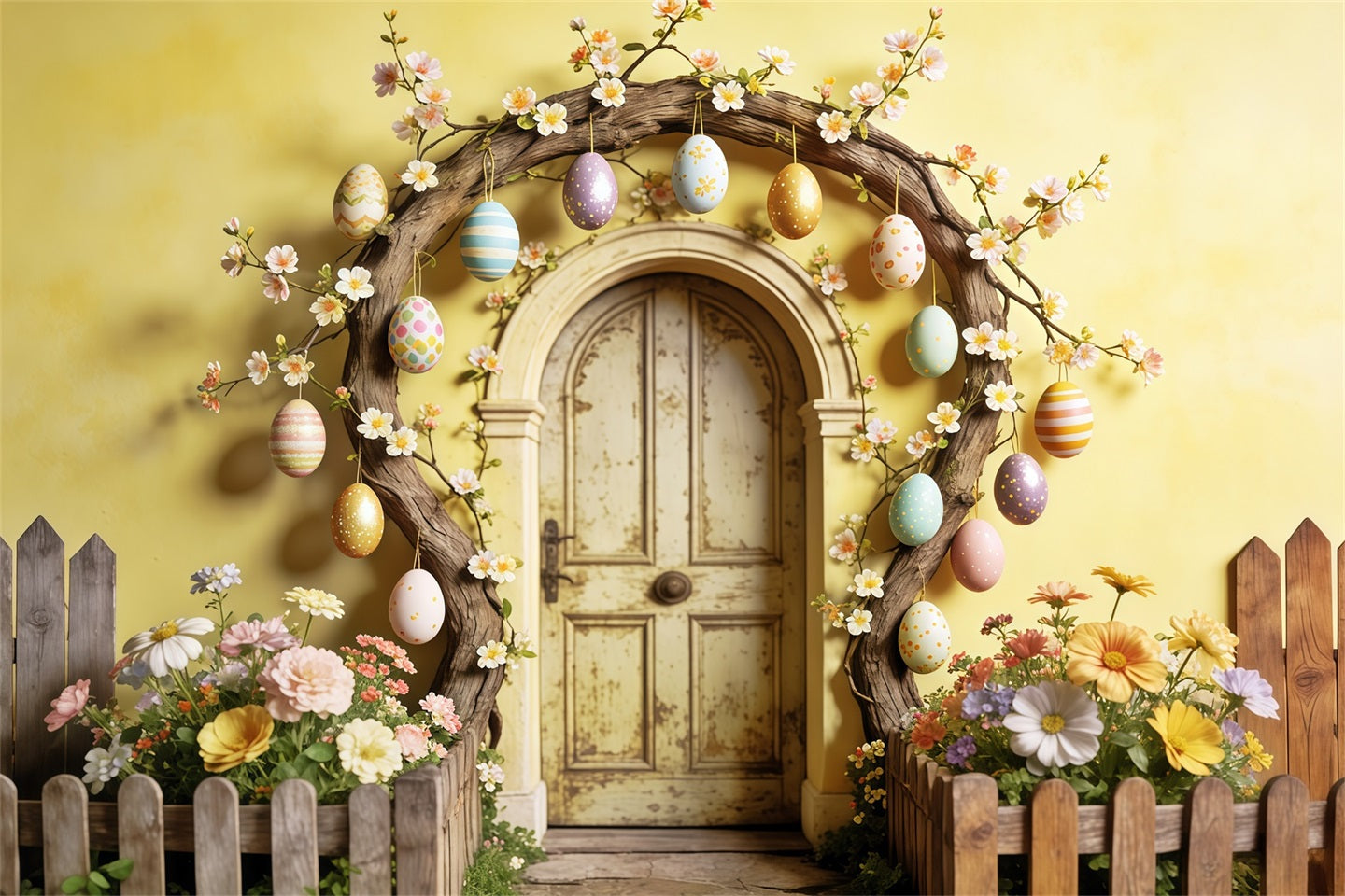 Osterkulisse im rustikalen Stil Eierblüten Holztürbogen Osterkulissen für Fotos CSH63-13