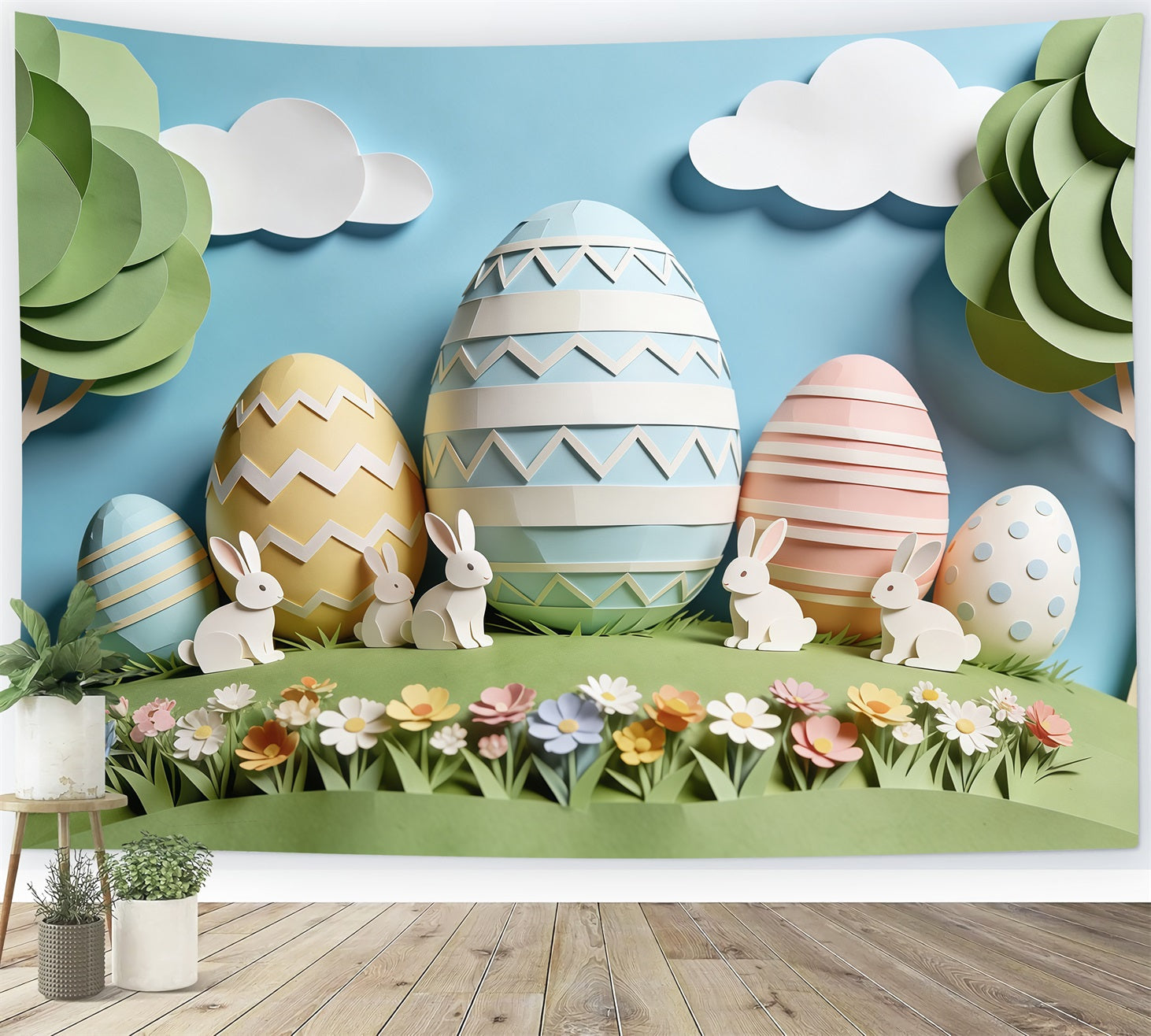 Osterhase-Hintergrund Papierkunst Hase Pastellfarbene Eier Hintergründe für Ostern CSH63-18