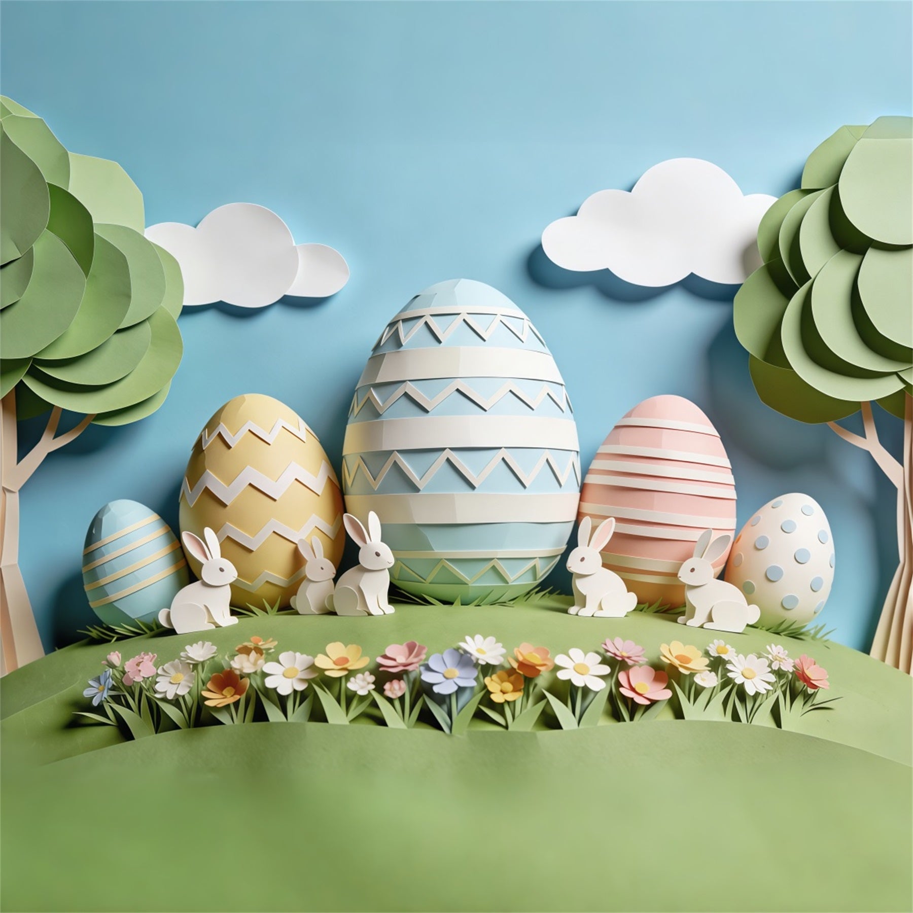 Osterhase-Hintergrund Papierkunst Hase Pastellfarbene Eier Hintergründe für Ostern CSH63-18