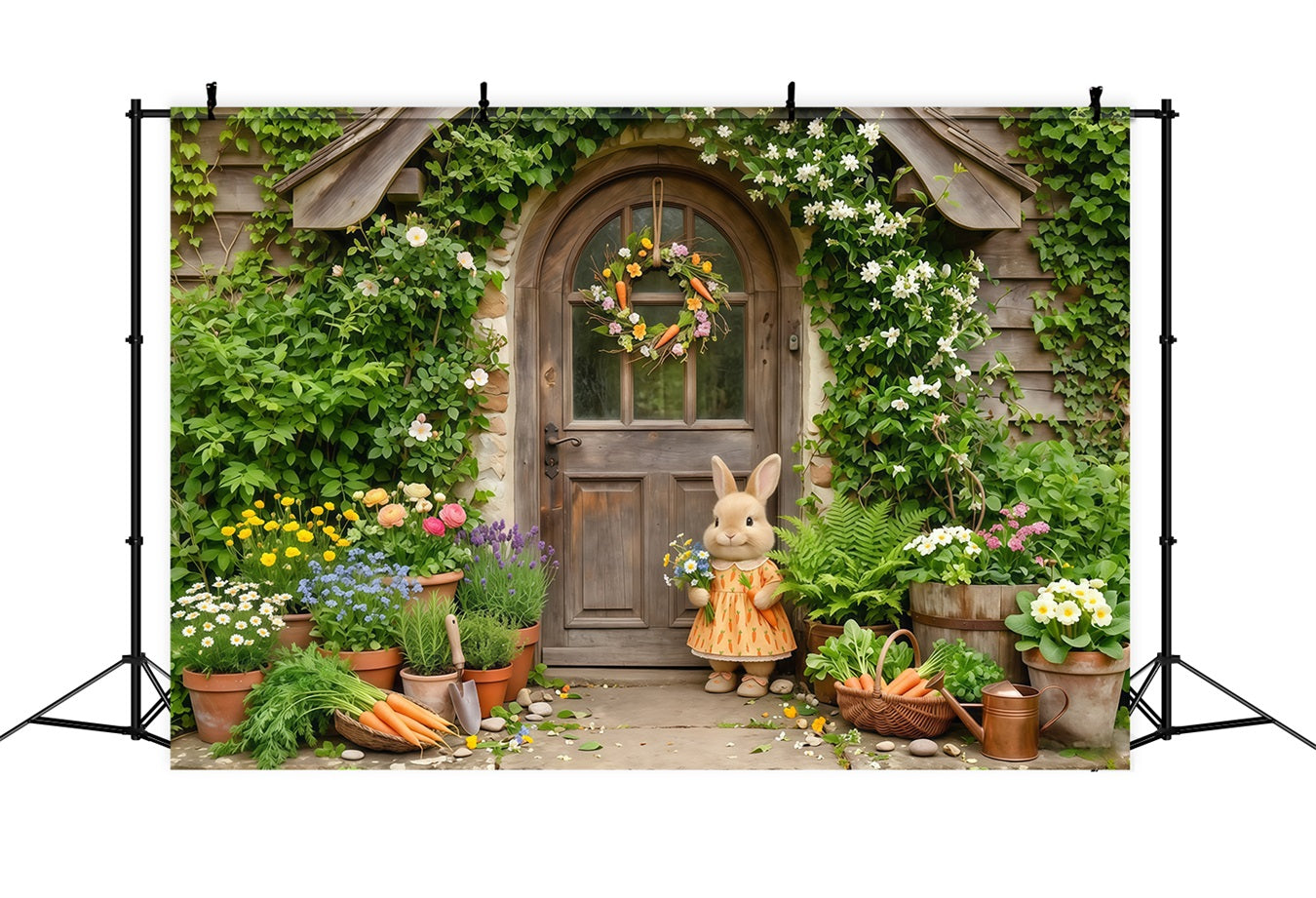 Osterhasen-Hintergrund Cottage-Tür Blumentöpfe Osterfotografie-Hintergründe zu verkaufen CSH63-22